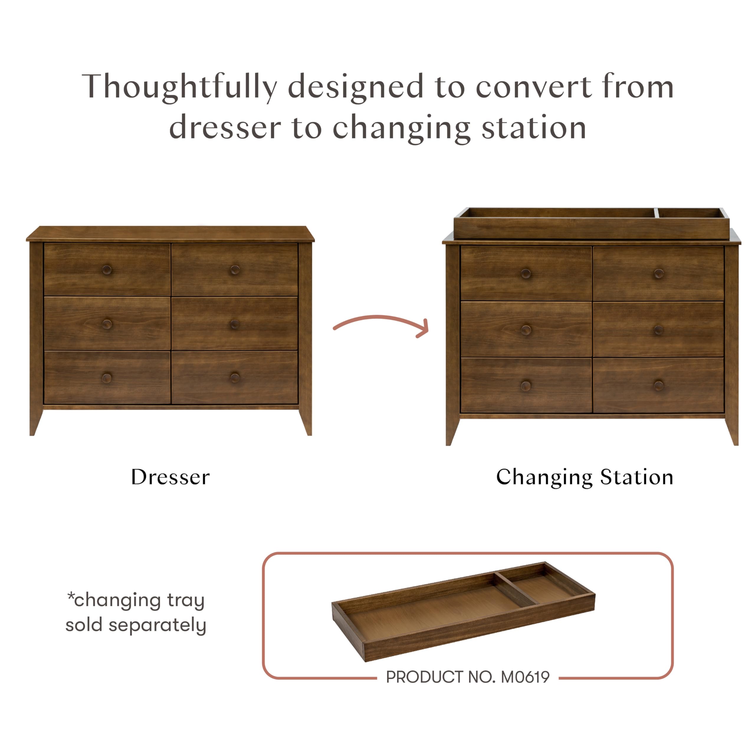 Babyletto Sprout 6-Drawer Double Dresser in Natural Walnut - Greenguard Gold Certified Eco-Friendly Nursery Furniture for Baby & Kids Room Organization