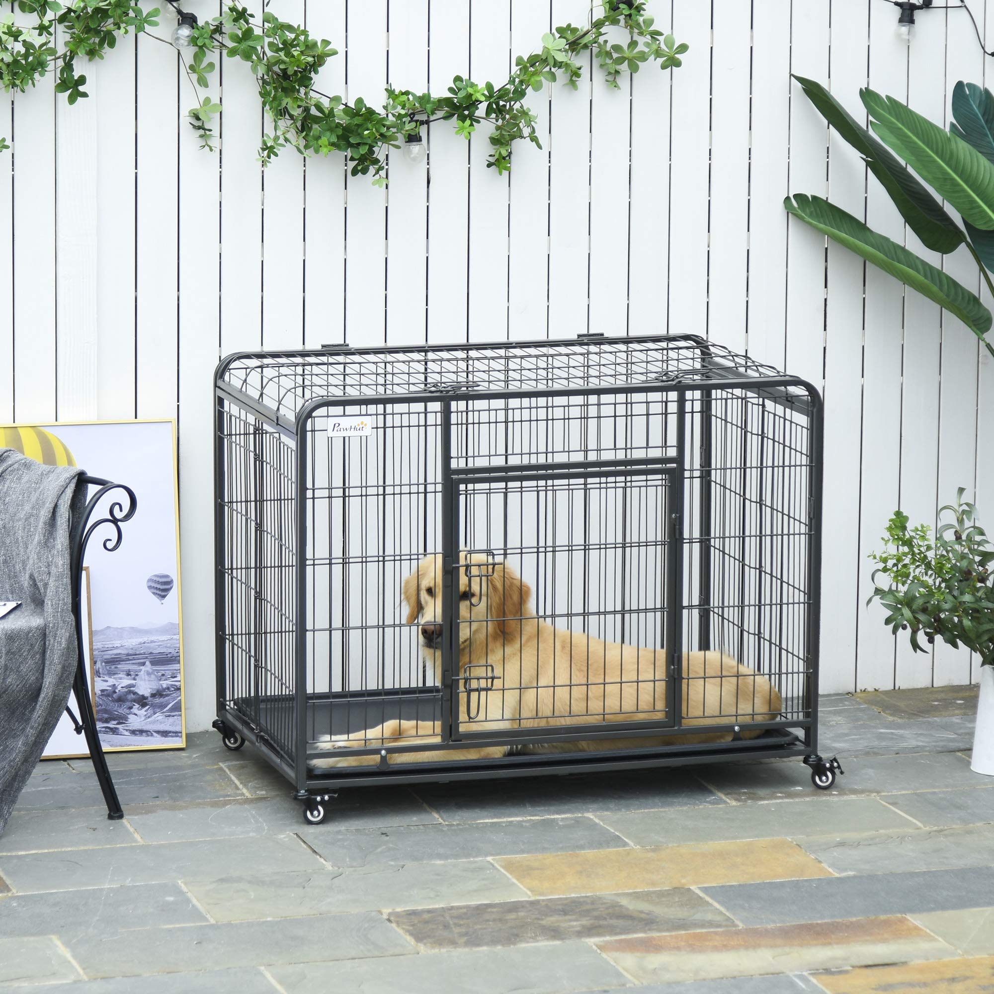 **PawHut Heavy Duty Metal Dog Crate - 43