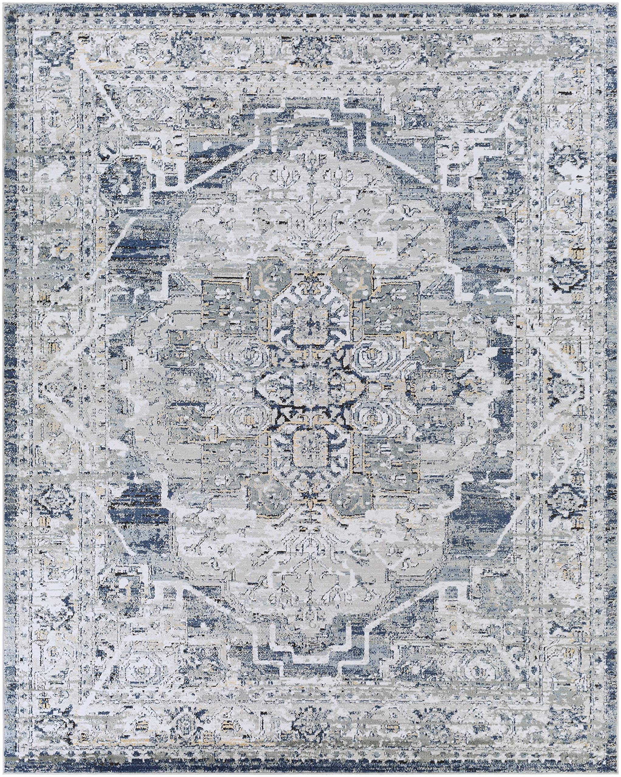 Hauteloom Tansley Traditional Area Rug 9' x 12' - Soft Gray Blue Black Living Room Bedroom Rug - Perfect for Home Decor, Cozy Spaces & Modern Interiors