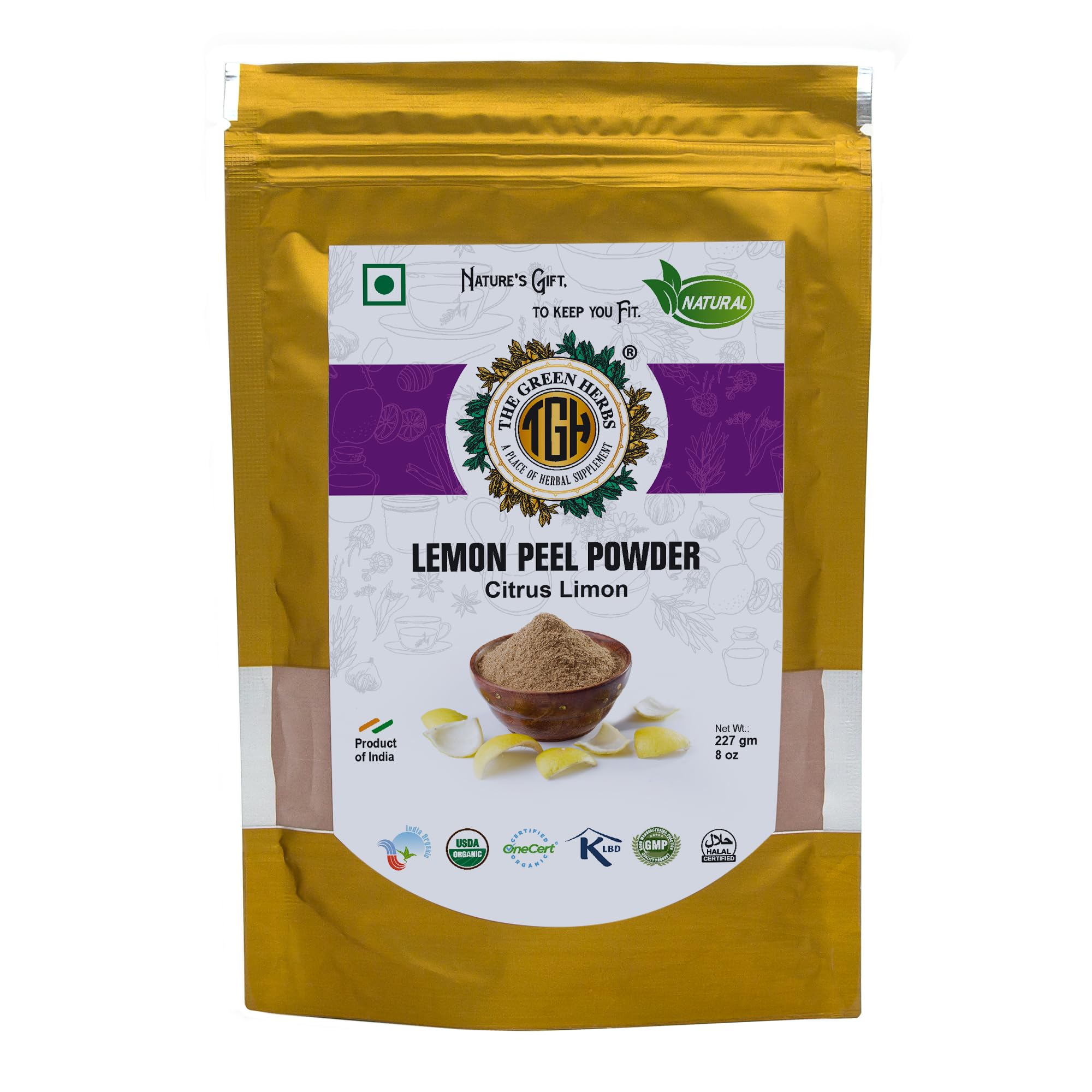 Organic Lemon Peel Powder 227g - 100% Natural, Chemical-Free, Finely Ground Citrus Limon Herbal Supplement - Perfect for Baking, Tea, Skincare & DIY Beauty Recipes