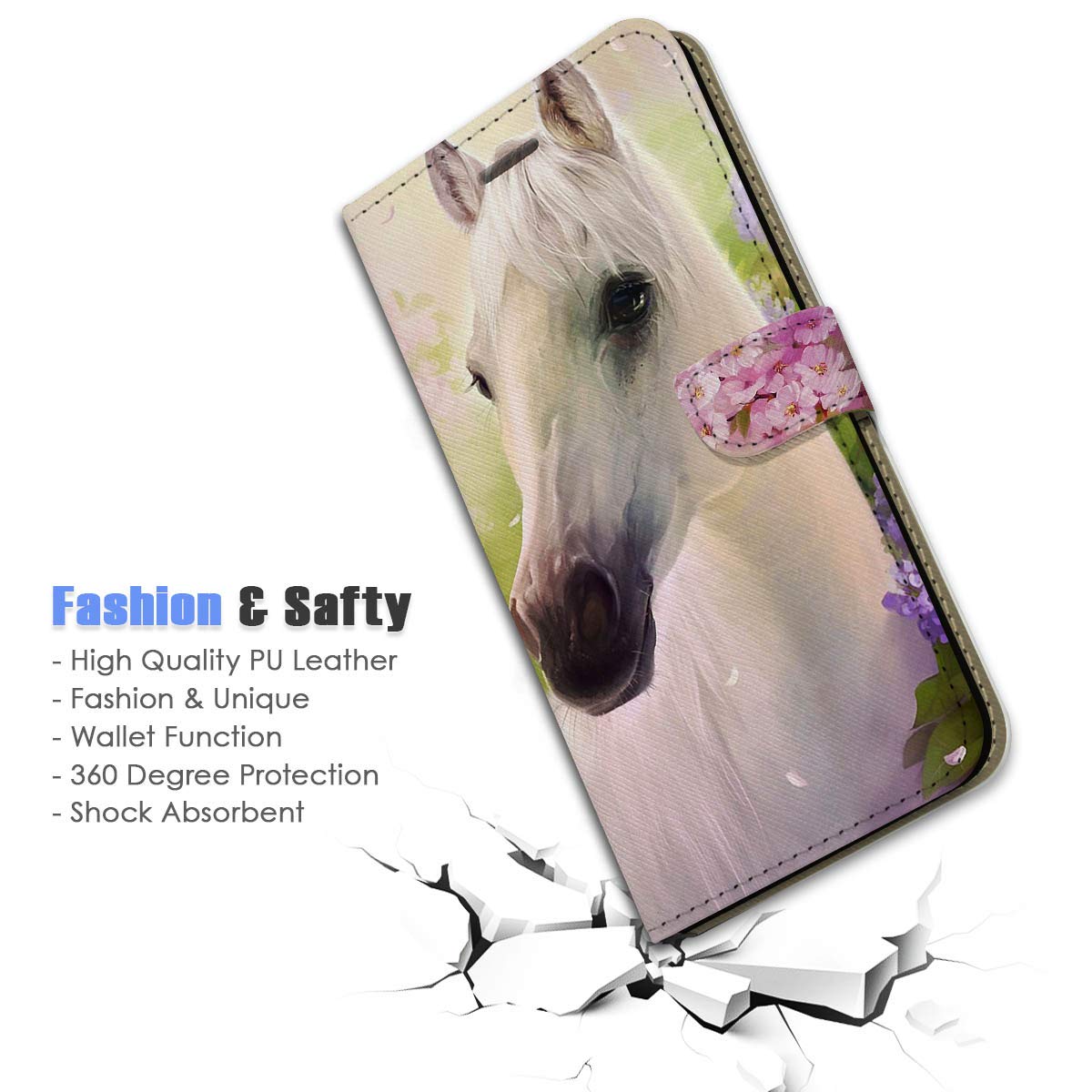 Premium Flip Wallet Phone Case for iPhone 11 - A31206 White Horse Design | Slim Protective Cover with Card Slots | Perfect for Everyday Use, Travel & Business Meetings