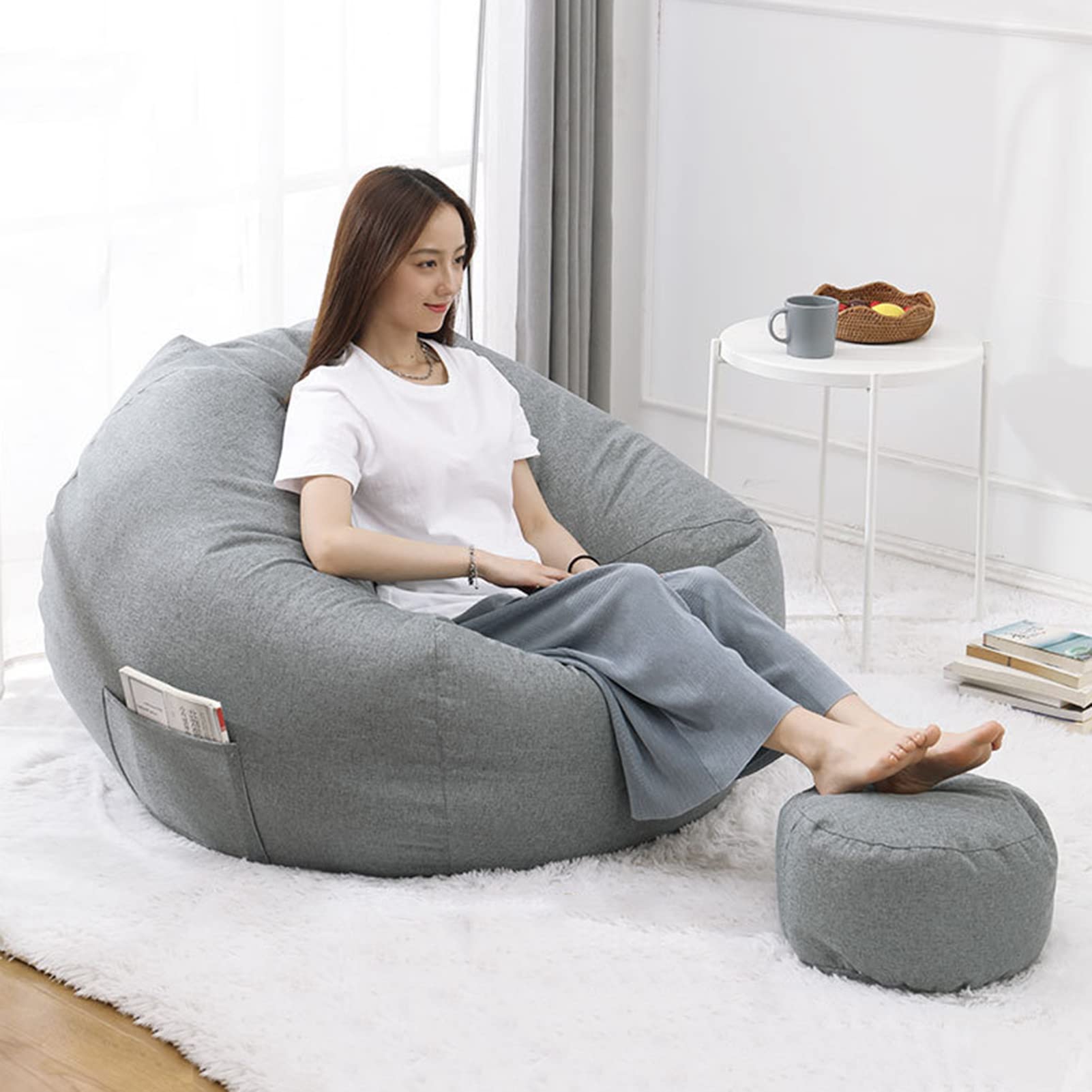 Washable Bean Bag Chair Cover - Breathable Cotton Linen Fabric Sofa Slipcover for Indoor Furniture, Adults & Kids (No Filler Included) - Dark Gray 100x120cm - Perfect for Living Room, Bedroom, Dorm & Playroom