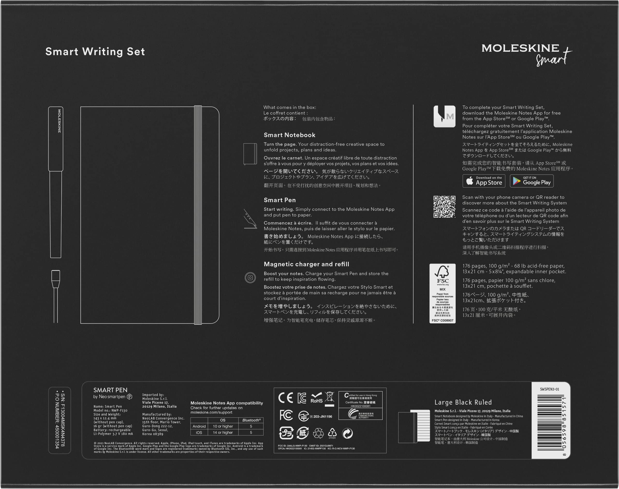 Moleskine Smart Writing Set 2022 - Digital Smart Notebook & Pen with App Sync, Convert Handwritten Notes to Digital (Compatible with Smart Notebooks) - Perfect for Students, Professionals & Creative Note-Taking