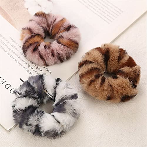 BAKEFY Leopard Print Scrunchies Hair Ties - 6 Pack Soft Elastic Hair Bands with Faux Fur for Women & Girls - Perfect for Workouts, Yoga, School and Everyday Styling