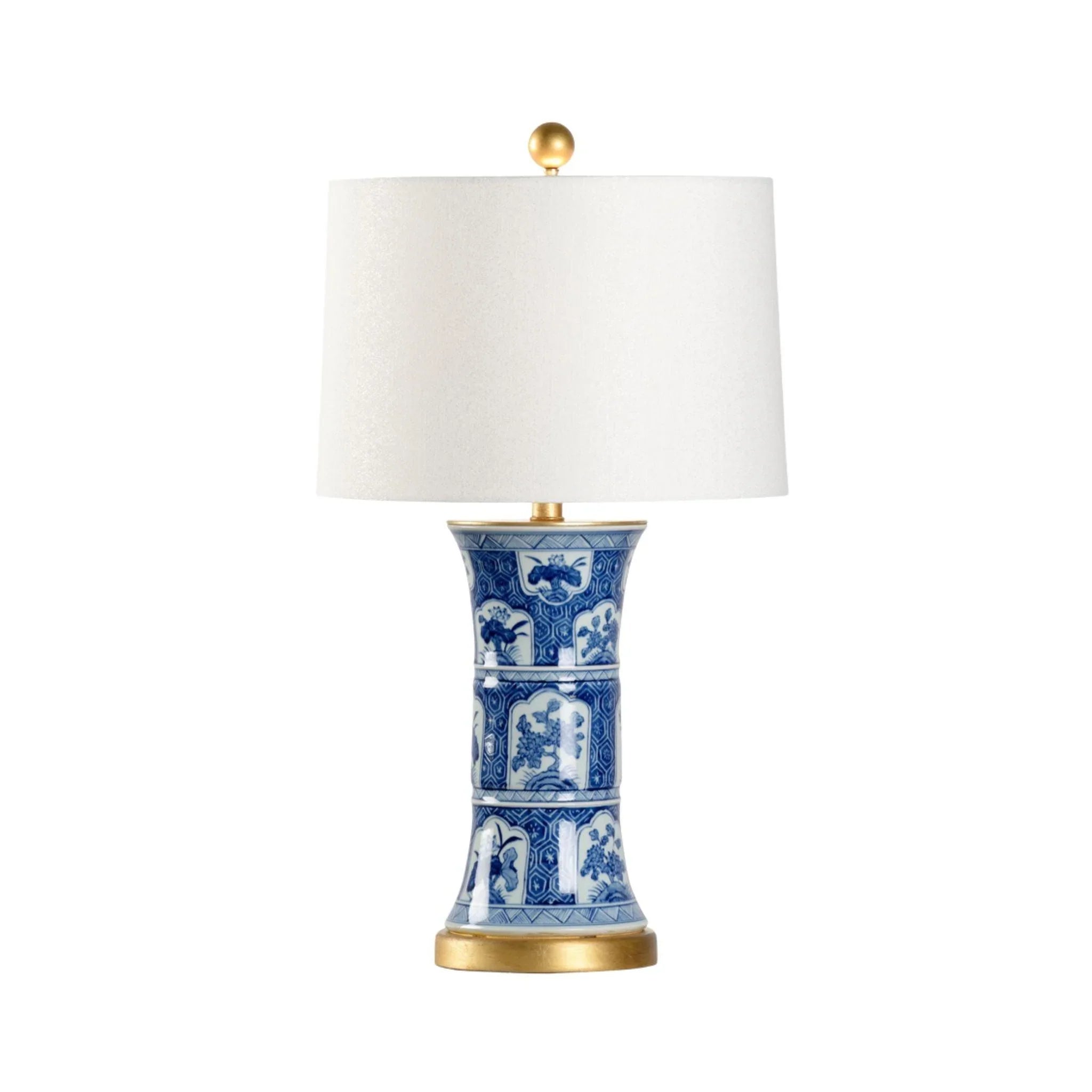 Vintage Blue and White Ceramic Floral Table Lamp with Antique Gold Leaf Accents - Elegant Home Decor for Bedroom, Living Room, Office Lighting