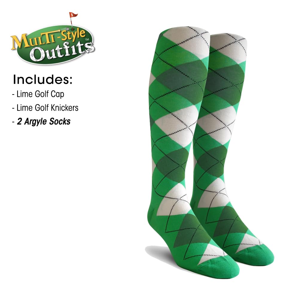 Men's Stylish Lime Green Golf Outfit Set - Matching Knickers, Cap & 2 Over-The-Calf Socks - Perfect for Golf Tournaments & Casual Wear