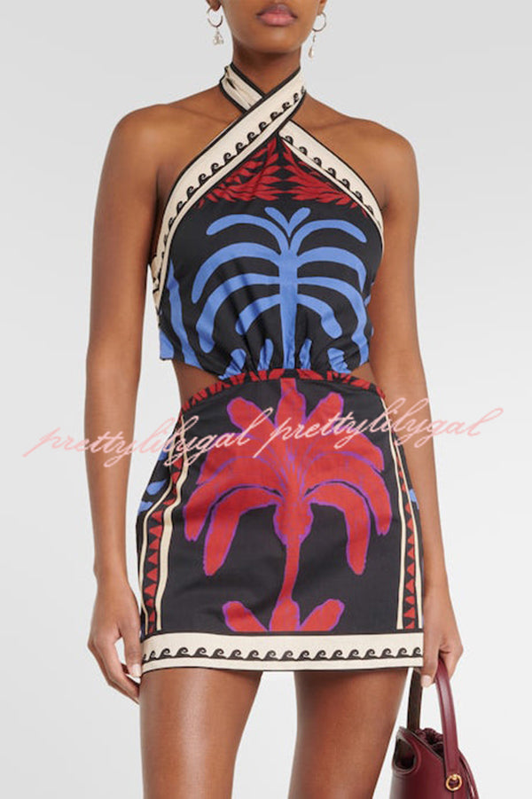 Stylish Printed Halterneck Mini Dress for Women - Sexy Beach & Resort Wear - Perfect for Summer Vacations, Pool Parties, and Tropical Getaways
