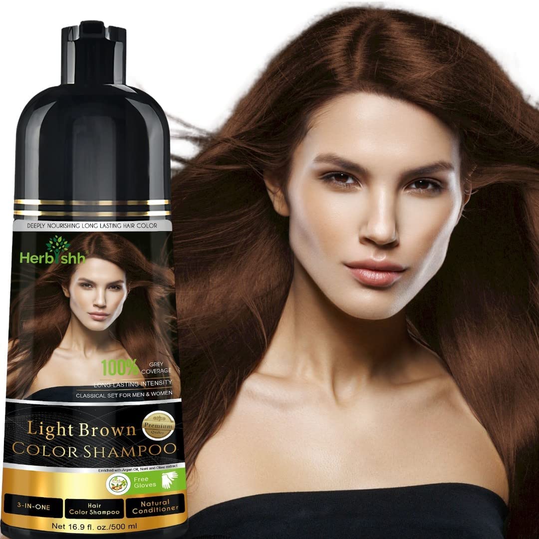 Herbishh Light Brown Hair Color Shampoo for Gray Coverage - 500ml with Gray Hair Color Cream | Natural-Looking Results for Home Use & Salon-Quality Touch-Ups