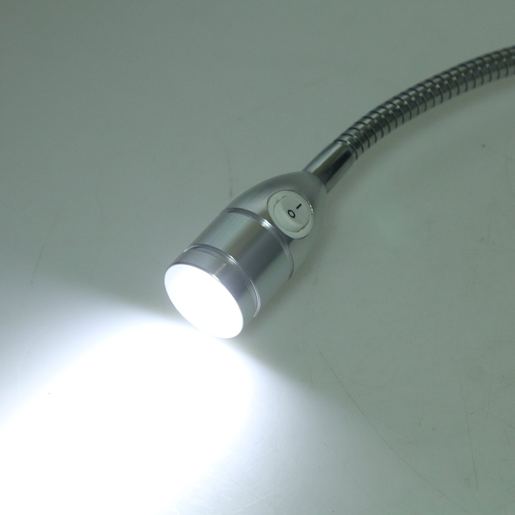 12V Gooseneck LED Bedside Reading Lamp - Adjustable Silver Wall Mount Light for Bed Headboard, Nightstand, Bookshelf (Perfect for Bedroom, Office, Dorm)