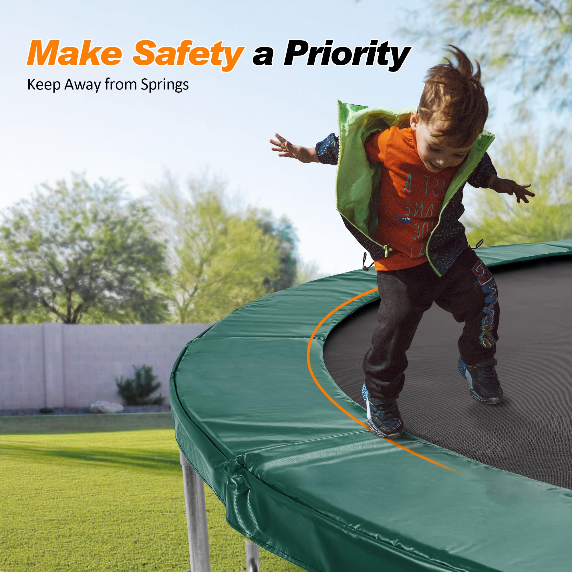 Exacme Waterproof Trampoline Safety Pad Replacement - 8, 10, 12, 13, 14, 15, 16 Foot Round Frame Spring Cover (No Pole Holes) - Durable Outdoor Protection for Kids & Family Backyard Fun
