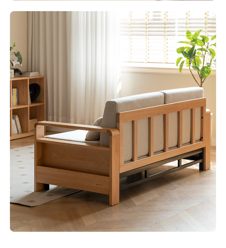 Solid Wood Sleeper Sofa - Beech & Oak Multi-Functional Convertible Sofa Bed for Living Room, Guest Room & Small Spaces