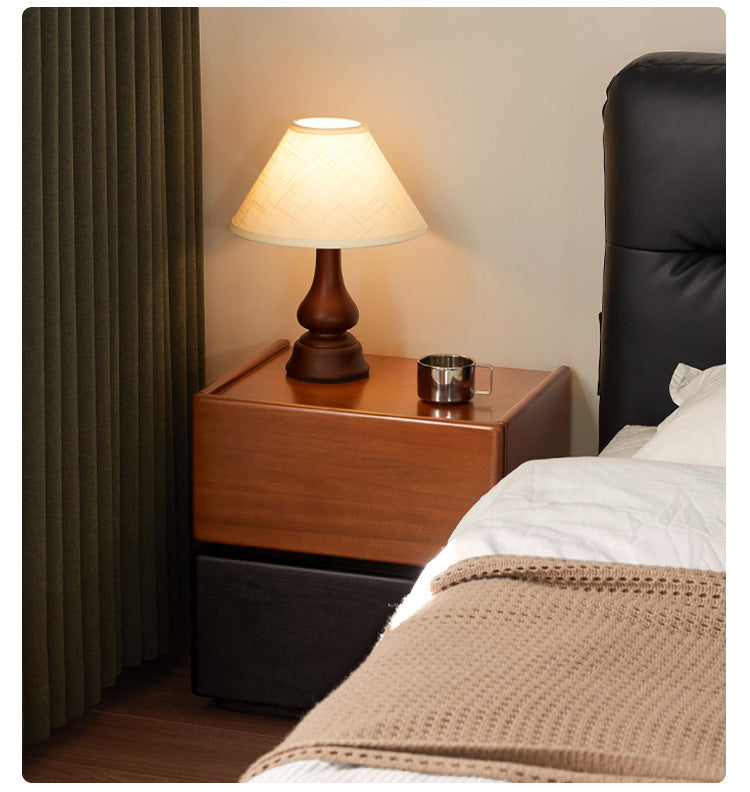 Solid Oak and Poplar Wood Nightstand - Sturdy Bedside Table for Bedroom, Living Room, or Office - Natural Wood Finish with Storage Shelf