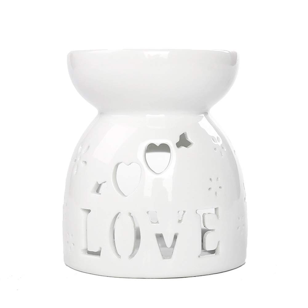 PHEZEN White Ceramic Oil Burner & Wax Melt Diffuser - Floral Aromatherapy Essential Oil Warmer, Candle Holder for Home, Bedroom, Spa, Yoga & Relaxation Decor