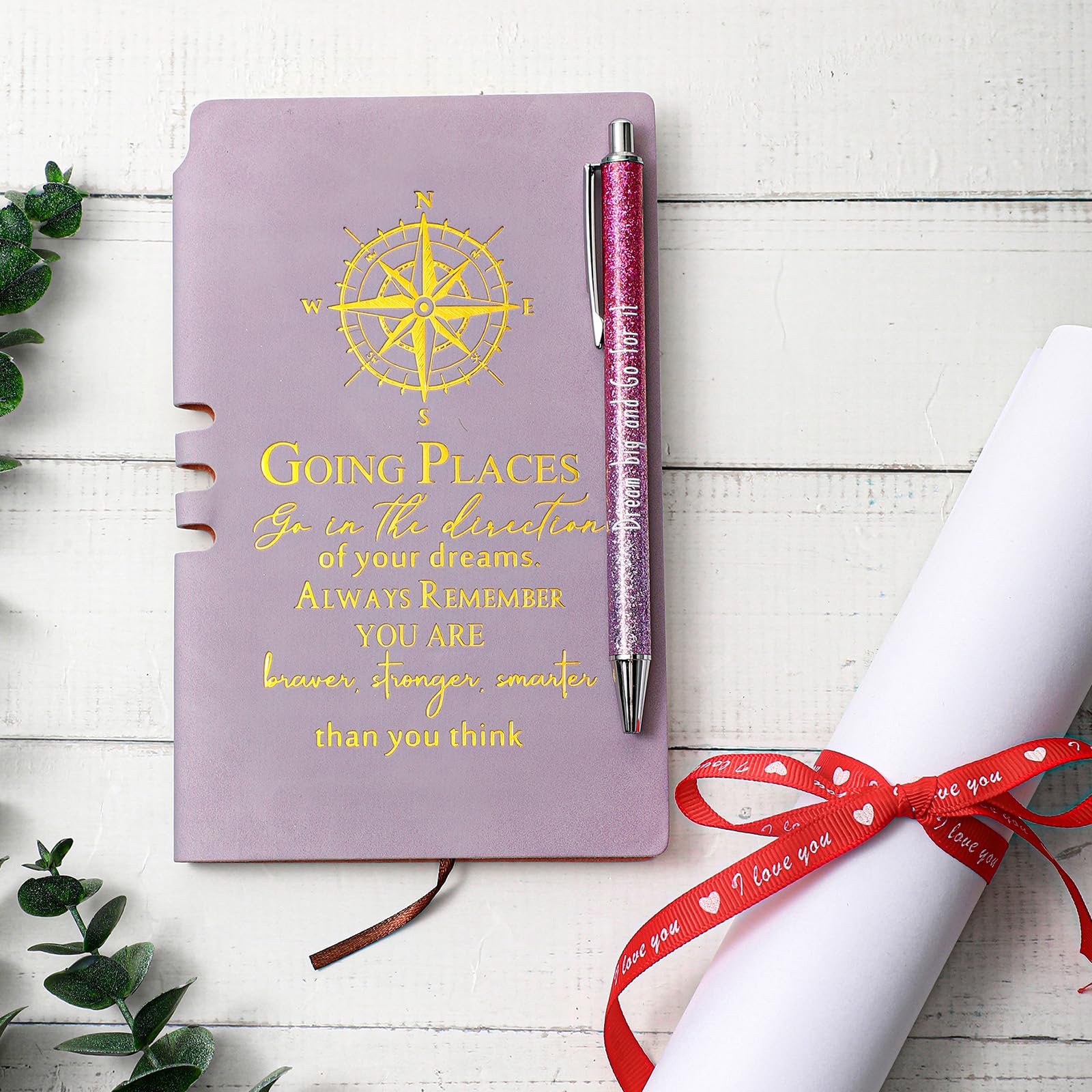 5-Piece Inspirational Journal Gift Set - Purple Leather Notebook & Ballpoint Pen with Gift Box - Perfect Graduation Gifts for College, Senior & Middle School Students - Ideal for Daily Journaling, Note-Taking & Motivational Writing