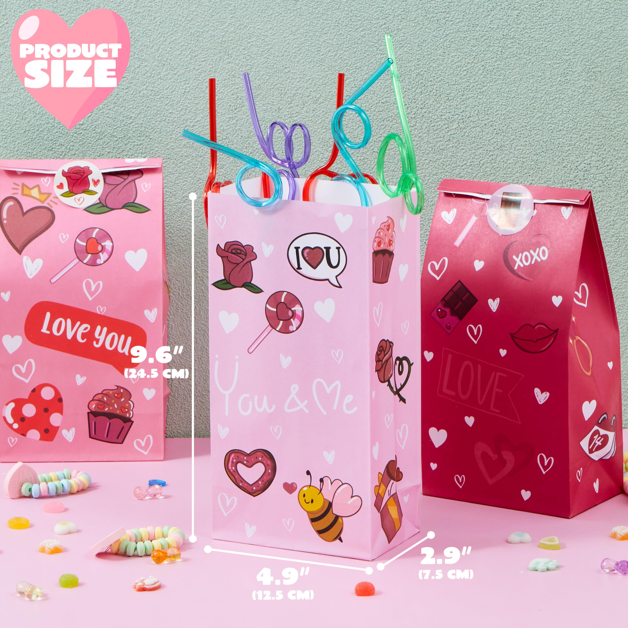 JOYIN 36 Pcs Valentine's Day Gift Bags 5x9.4 Inch, Bulk Red Heart Paper Goodie Bags for Classroom Exchange, Party Favors, Candy Treats & Funny Gift Giving - Perfect for Valentine's Parties, School Events & Holiday Celebrations