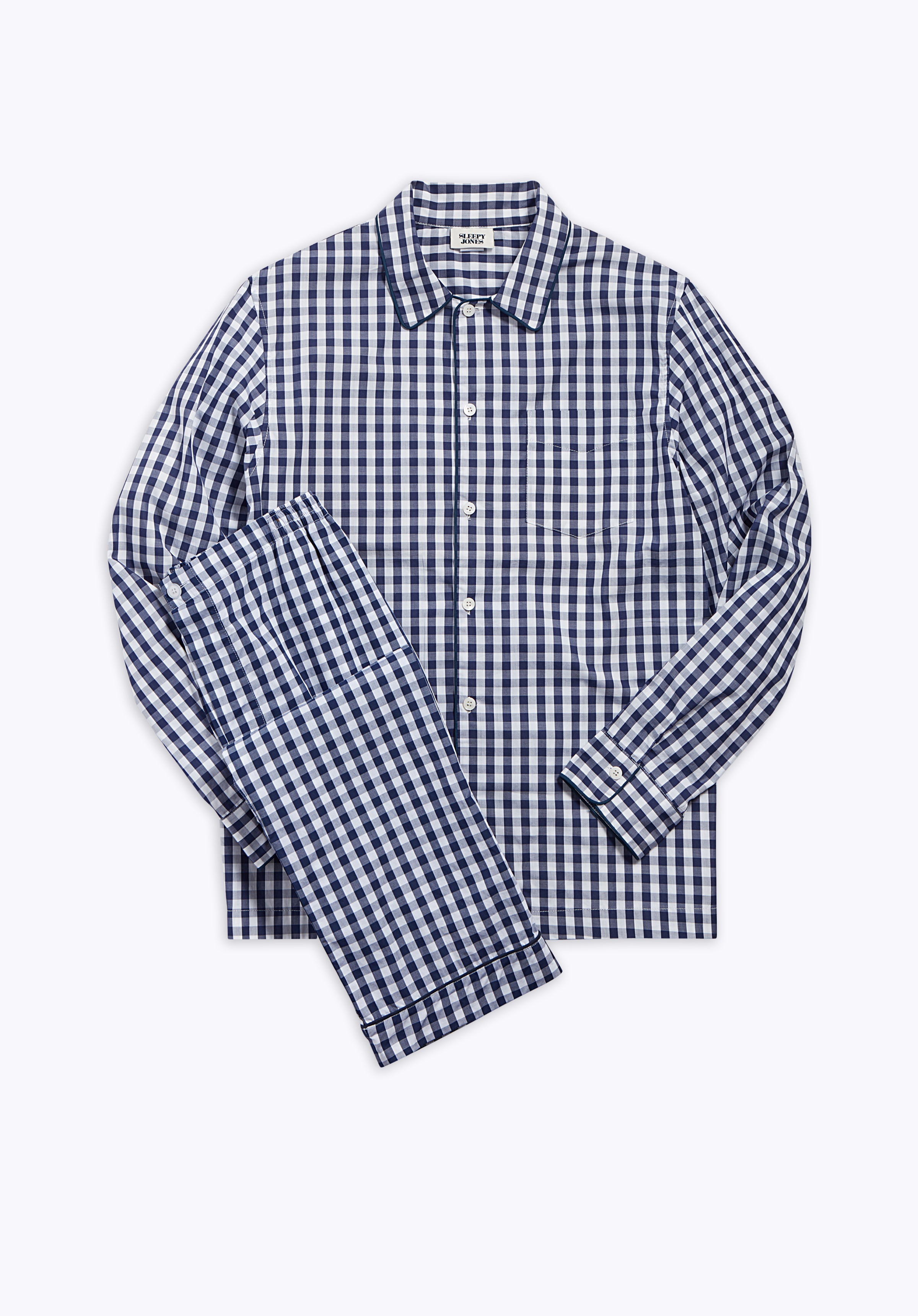 Henry Men's Pajama Set - 100% Cotton Navy Blue Gingham Print Sleepwear - Comfortable Lounge Pajamas for Relaxing at Home & Sleepovers
