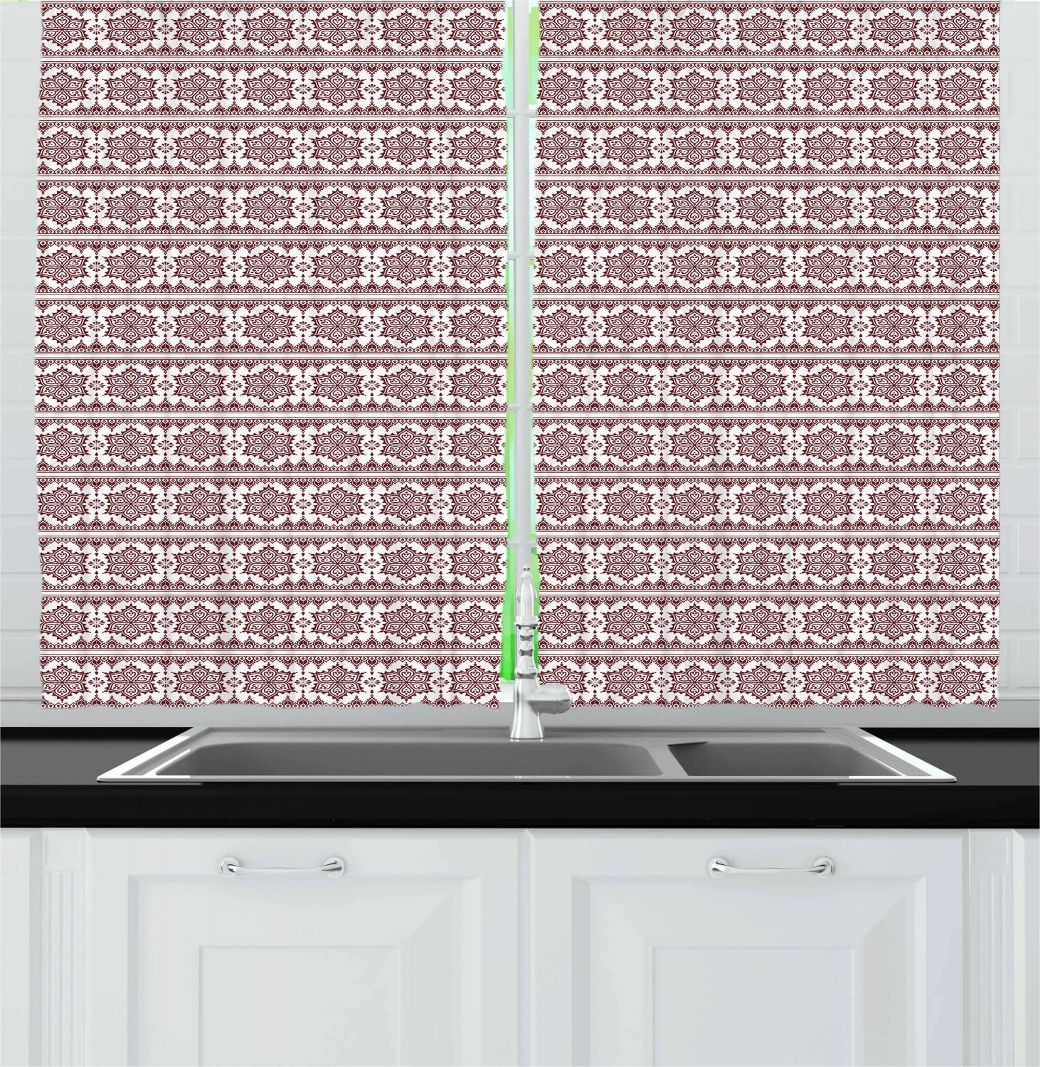 Ambesonne Brown Mandala Long Kitchen Curtains - Oriental Ornament Frieze Pattern Drapes with Rod Pocket, 55