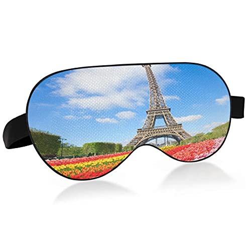 Eiffel Tower and Tulips Flowers Sleep Mask - Soft Comfortable Eye Mask for Sleeping, Travel & Relaxation - Perfect for Night Use, Nap Time, Airplane Flights and Meditation