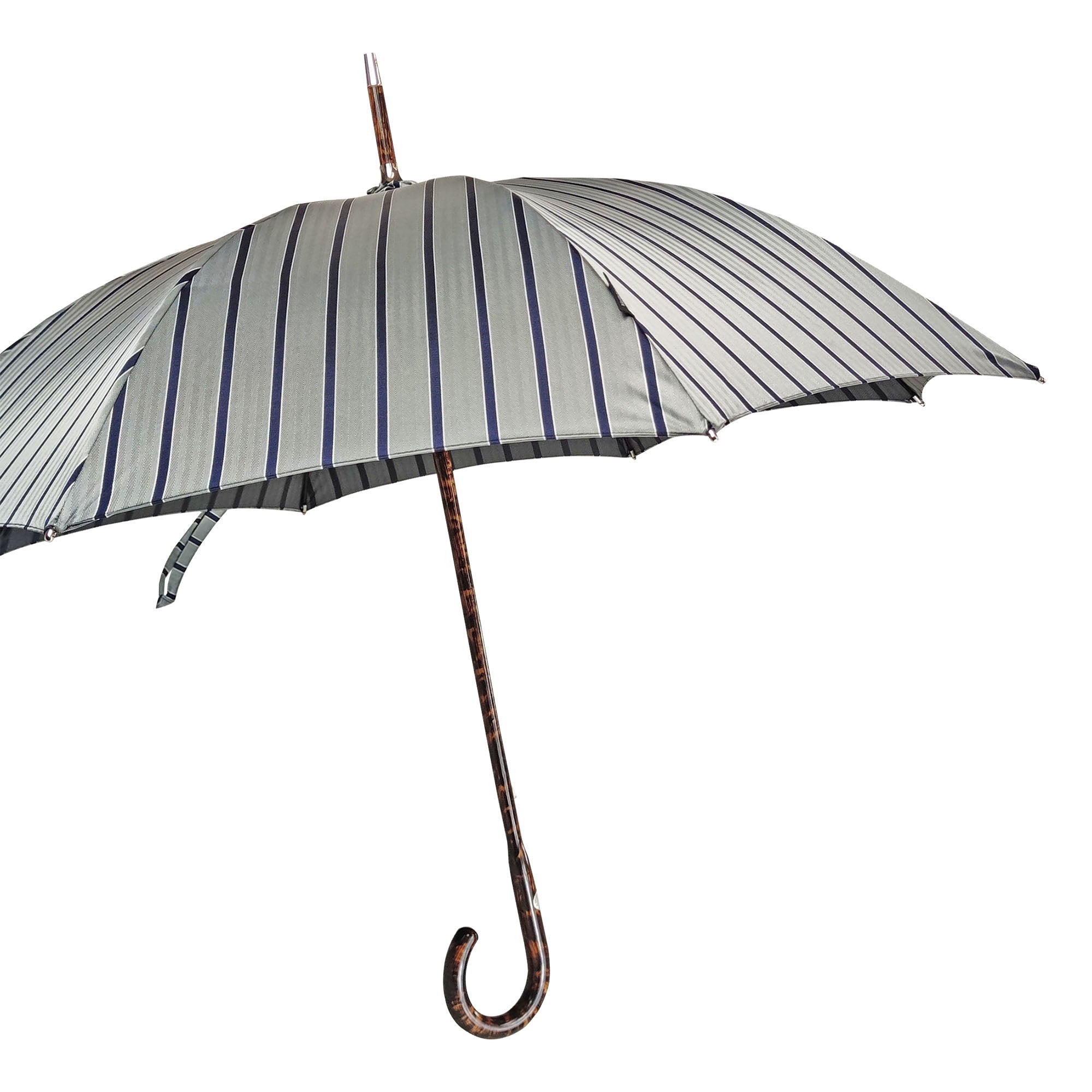 Premium Striped Umbrella with Flamed Natural Beech Wood Handle - Windproof & UV Protection for Beach, Garden, and Outdoor Events
