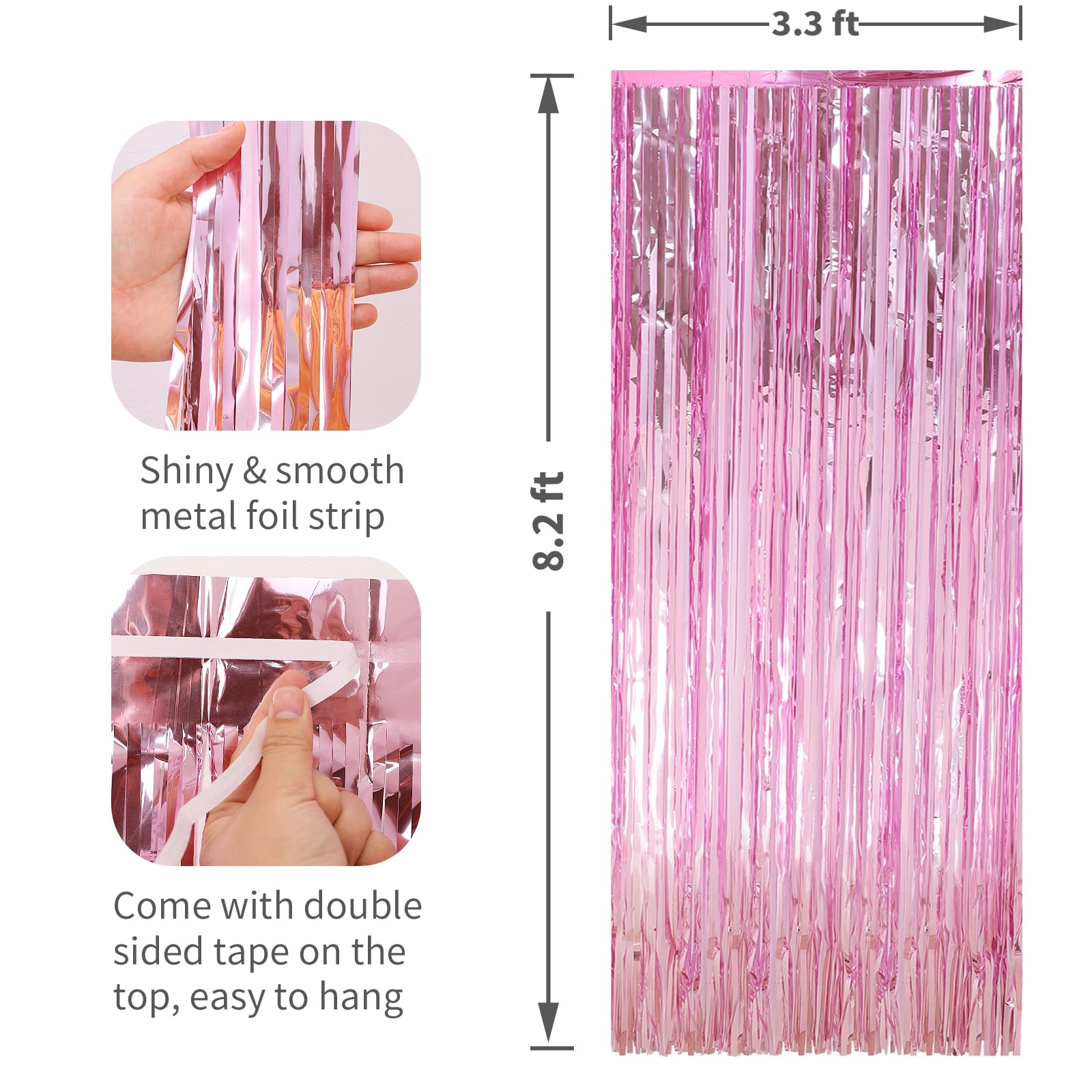 2 Pack Pink Foil Fringe Curtains - 3.3 x 8.2 ft Tinsel Party Streamers for Birthday, Baby Shower & Bridal Decor | Barbie Themed Backdrop, Door Fringe & Photo Booth Background | Perfect for Birthday Parties, Wedding Decorations & Event Photo Backdrops
