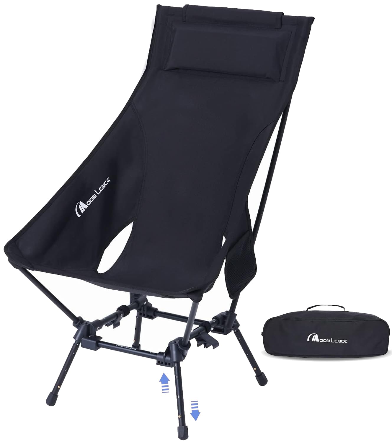 MOON LENCE Oversized Portable Folding Camping Chair for Adults - Adjustable High Back Beach Chair with Headrest, Heavy Duty Lawn Chair for Backpacking, Hiking, Fishing - Large Capacity & Durable - Perfect for Outdoor Adventures, Beach Trips, Picnics & Backyard Relaxation - Black