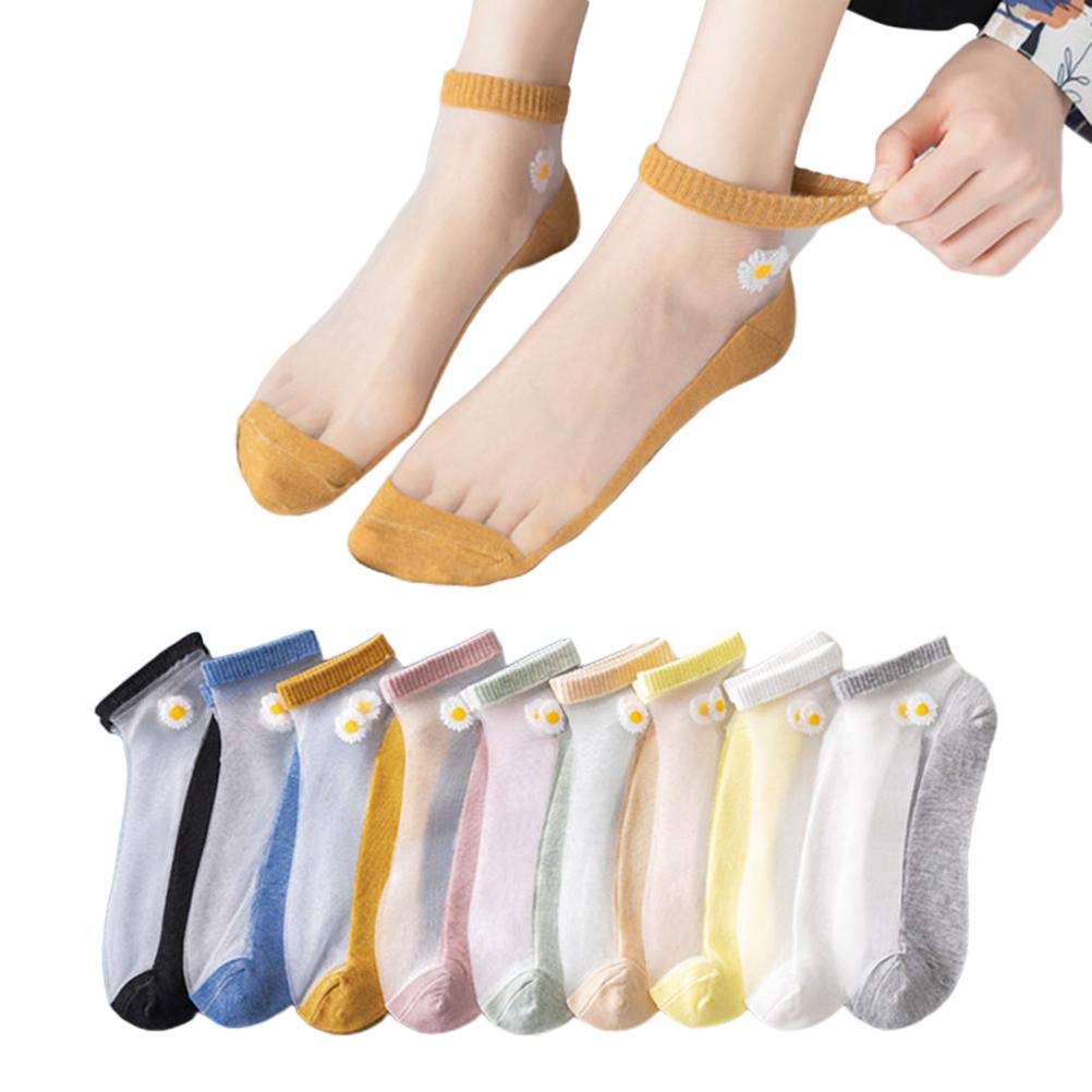 10 Pairs Women's Summer Socks - Daisy Translucent Tulle Socks with Pearl Mesh Patchwork | Breathable & Fashionable for Casual Wear, Office, Dating & Daily Outfits