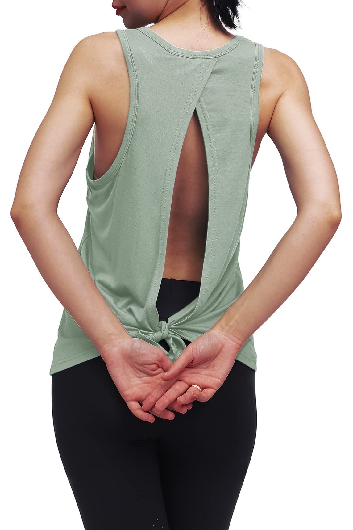 Women's Workout Yoga Tops - Open Back Shirts with Adjustable Tie Back for Yoga, Gym & Fitness - Breathable Tank Tops for Running, Pilates & Activewear