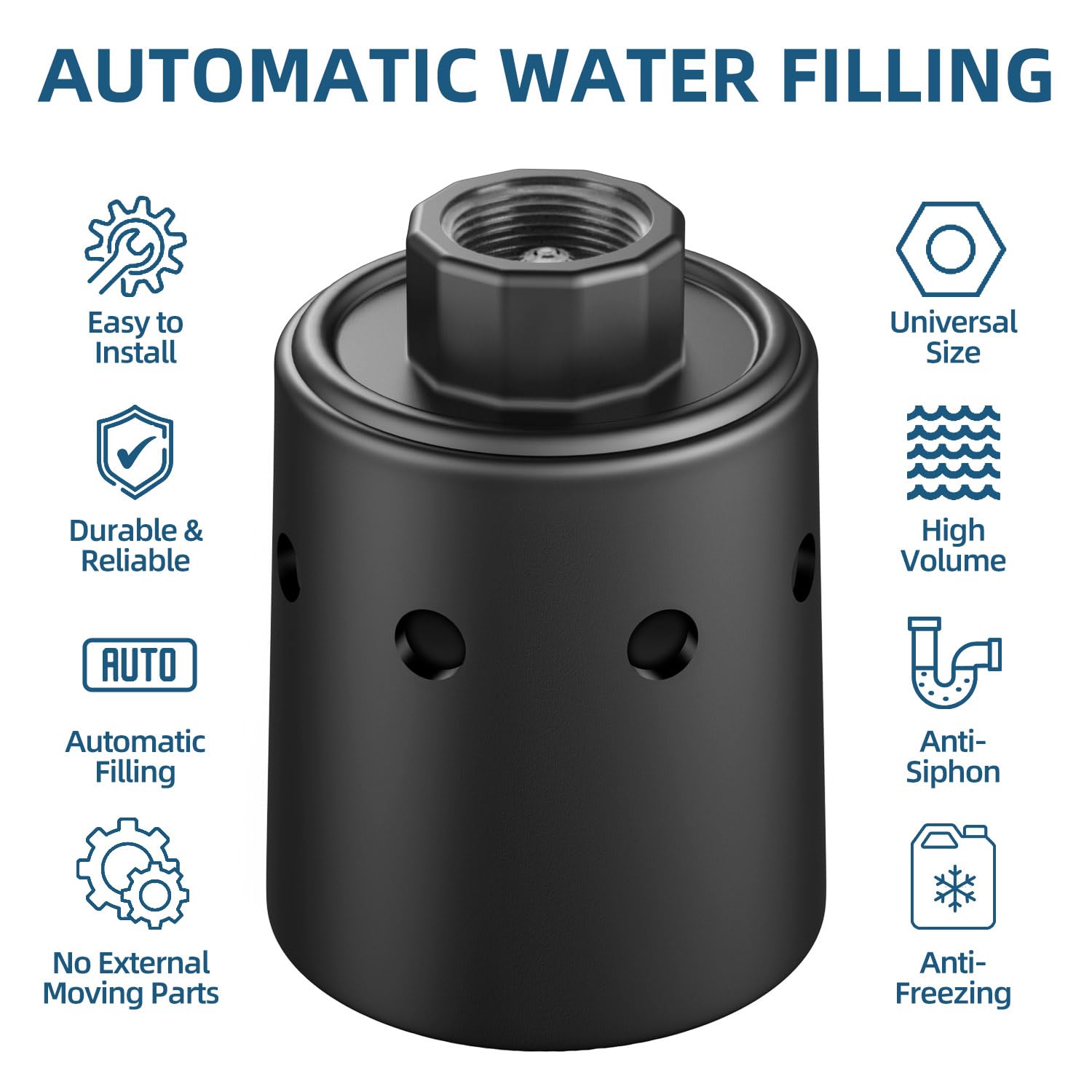 Automatic Water Tank Float Valve - Nylon Resin Black Water Level Control Valve for Livestock Troughs, Pools & Ponds | Perfect for Farm Animal Watering Systems, Garden Irrigation & Aquaculture Maintenance