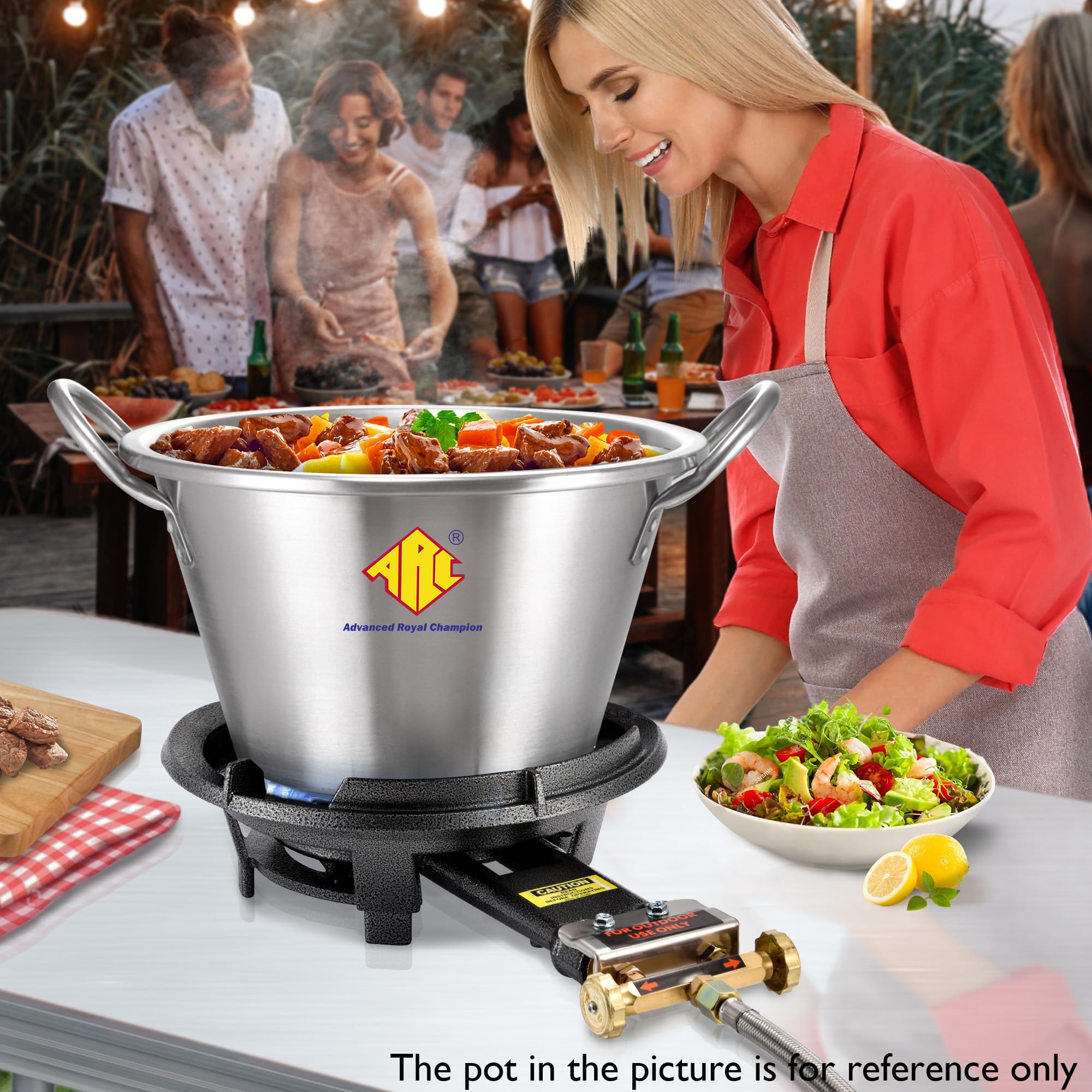 ARC Outdoor Propane Burner Stove - Heavy Duty Cast Iron Portable Single Burner with 0-20 PSI CSA Adjustable Regulator & Stainless Steel Hose - Perfect for Wok Cooking, Camping, Tailgating, and Outdoor Grilling