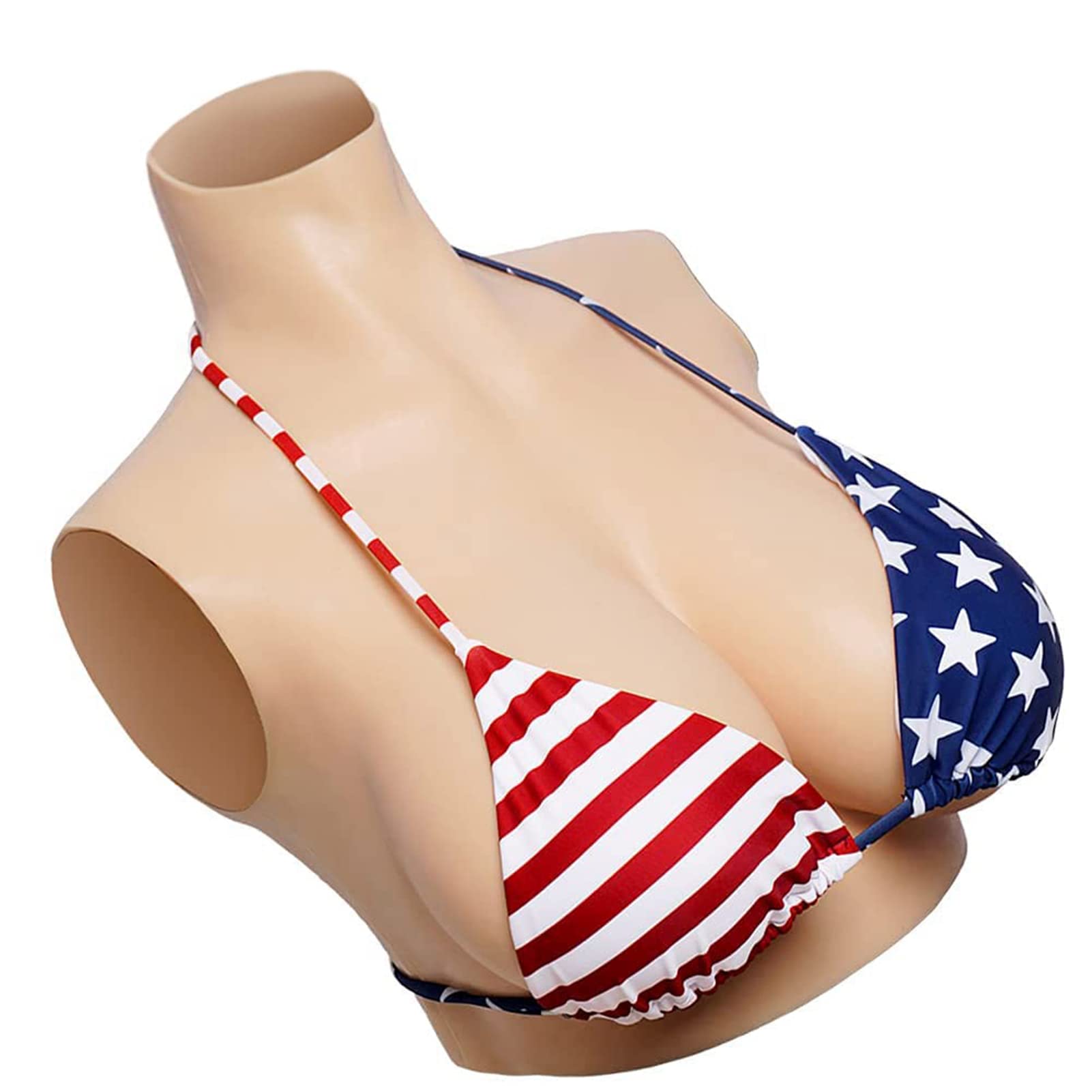 Realistic Silicone Breastplate for Crossdressers & Transgender - High Collar Fake Boobs for Cosplay, Drag Shows & Gender Affirmation - Comfortable & Natural Looking Chest Plate for MTF Transformation