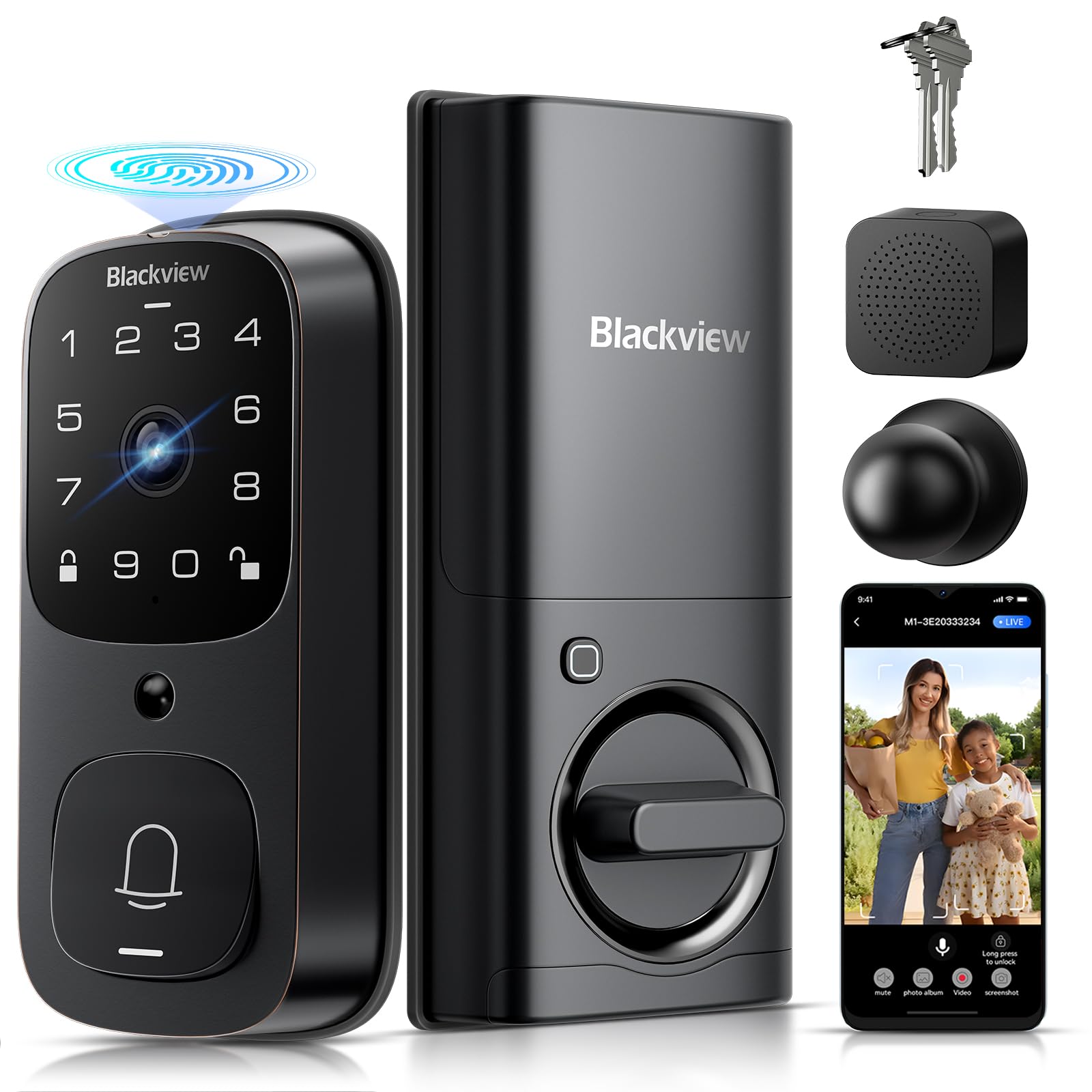 Blackview SE80 Smart Video Door Lock - 3.5K Camera, Doorbell & Fingerprint Keyless Entry | Wi-Fi Enabled Deadbolt for Front Door Security | App Remote Control | No Monthly Fee | 32GB Local Storage | Ideal for Home, Apartment & Vacation Rental Security