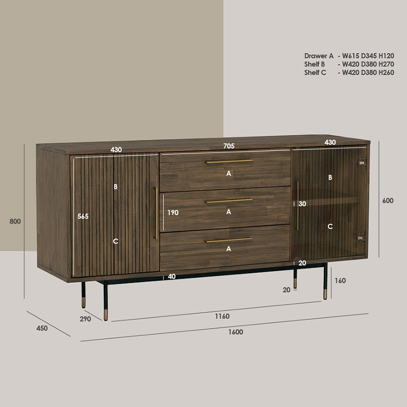 HAMILTON Solid Acacia Wood Sideboard Buffet - 63 Inch Toffee Color Storage Cabinet for Dining Room, Living Room & Entryway