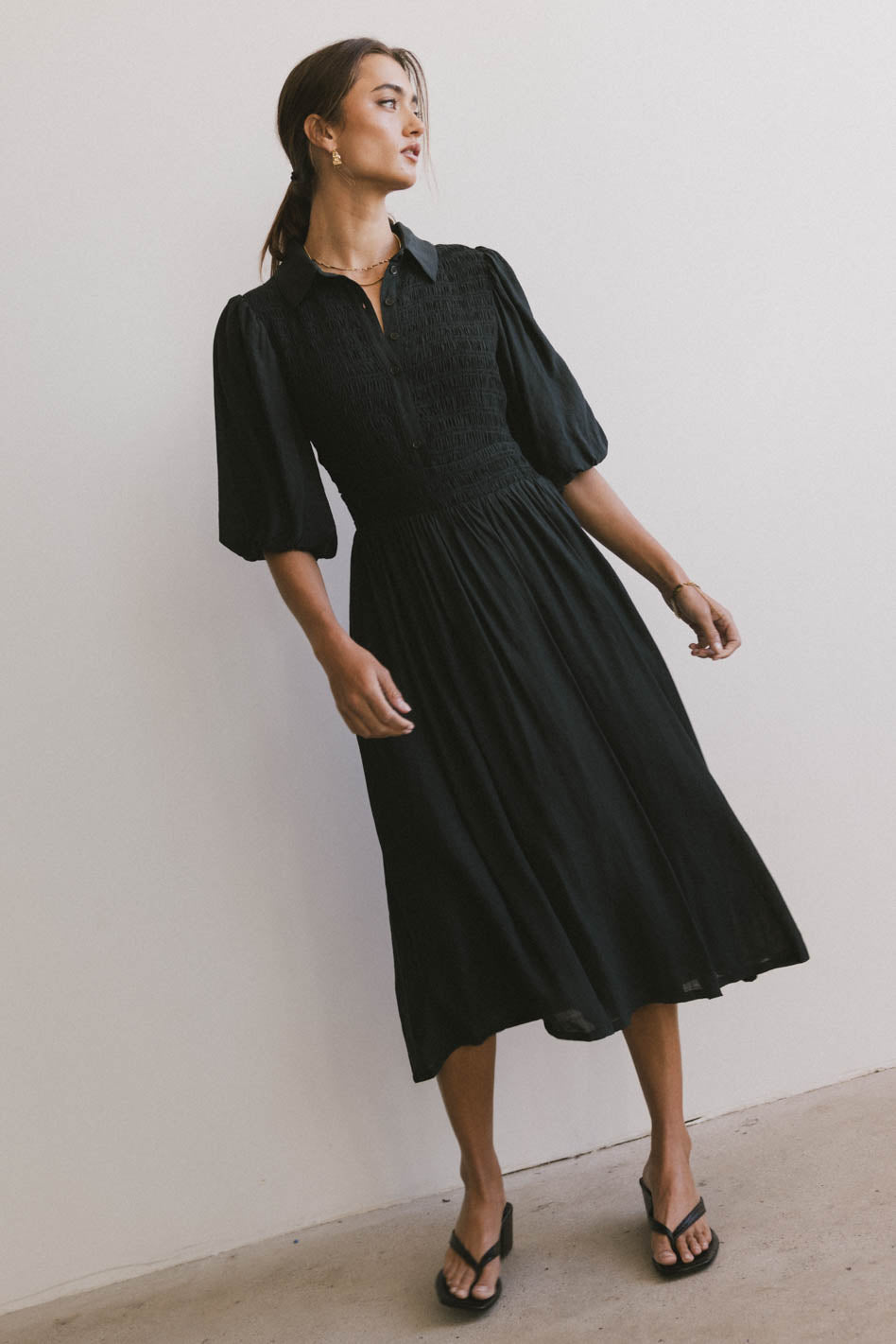 Belen Midi Dress in Dark Teal - Women's Flowy Summer Dress with V-Neck & Short Sleeves - Perfect for Beach Vacations, Date Nights & Casual Outings