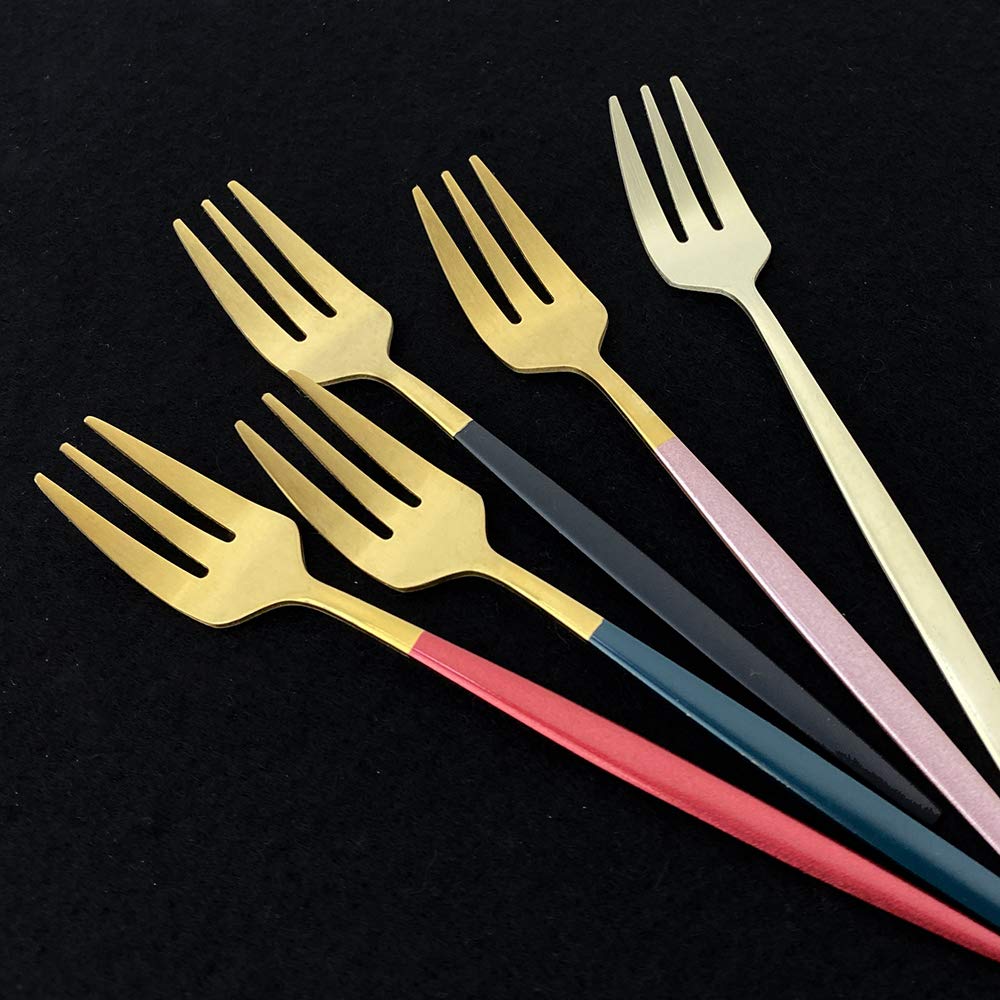 Premium Stainless Steel Titanium Plated Cake Serving Set - 6-Piece Cake Server & Forks for Birthday, Wedding, Party Desserts (4.94