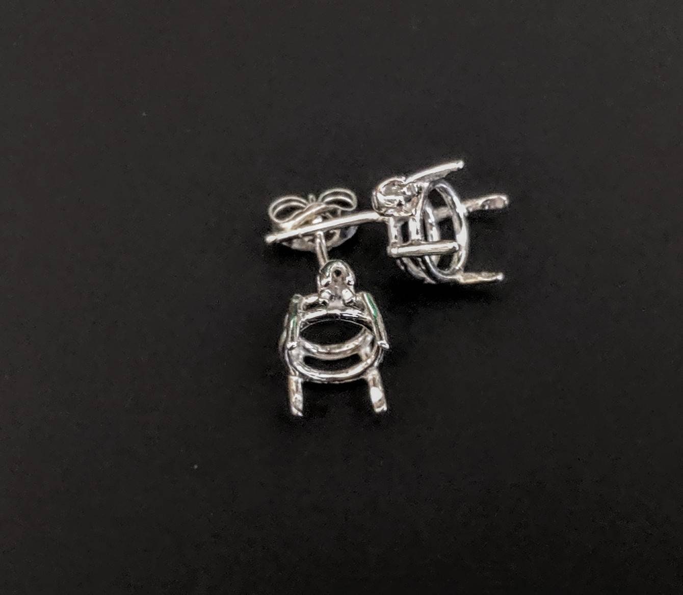 Solid Sterling Silver or 14kt Gold Round Earring Settings (7mm & 12mm) - 2-Piece Set with Accent Stones | Jewelry Making Supplies for DIY Earrings | Perfect for Handmade Jewelry Crafting and Gifts