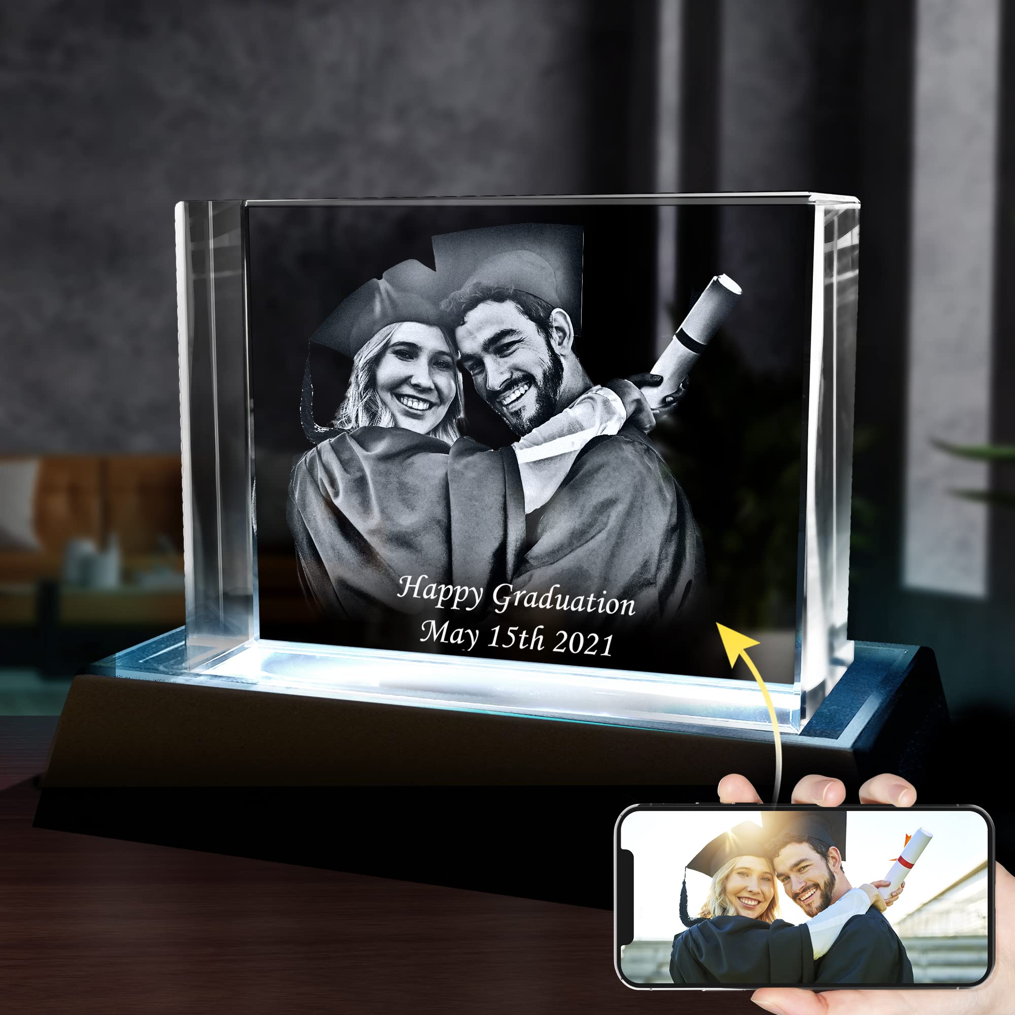 3D Glass Picture Frame - Personalized Cube Crystal Frame for Anniversary, Birthday, Wedding Gifts | Custom Rectangle Photo Display for Home Decor, Office Desk & Special Occasions