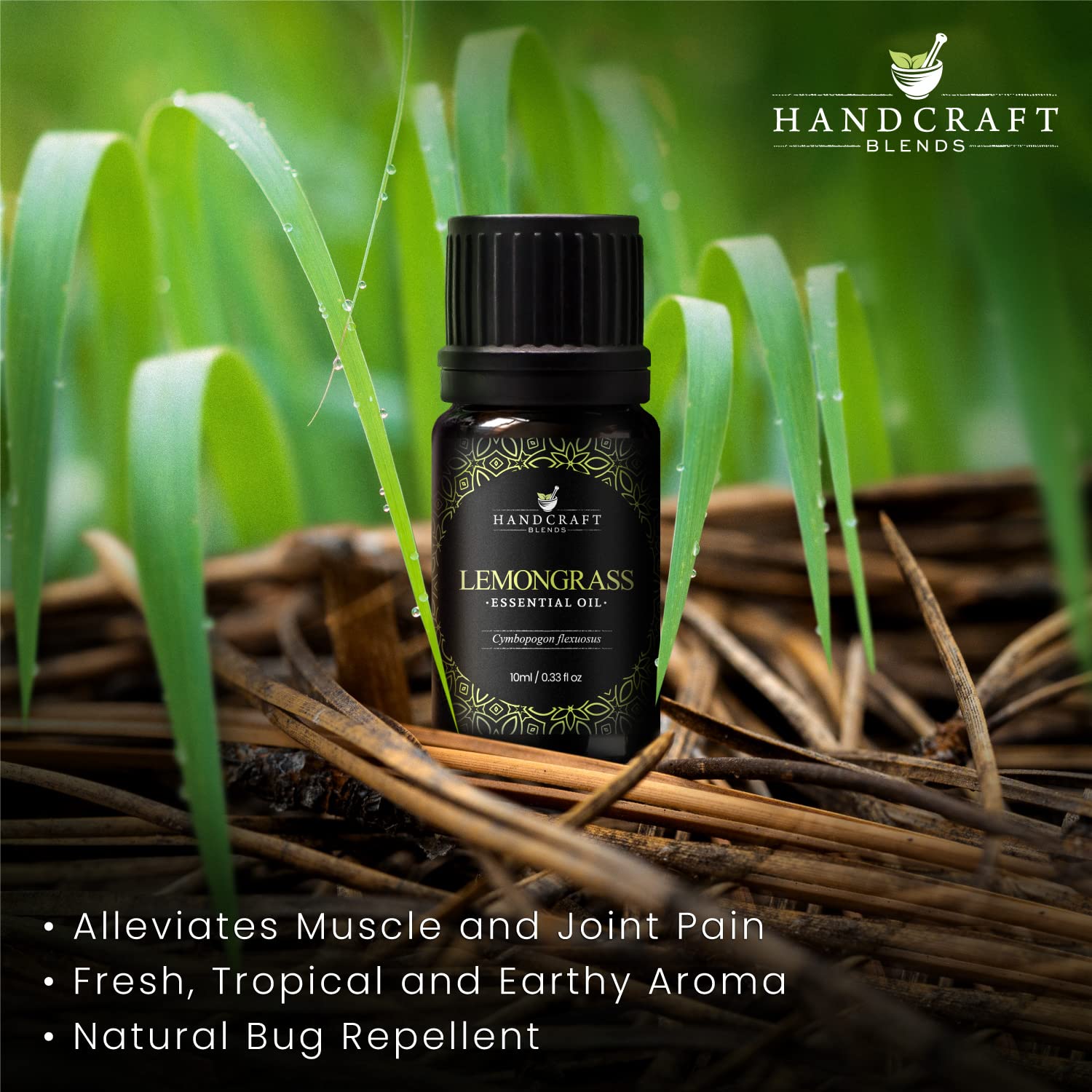 **Organic Lemongrass Essential Oil - 100% Pure & Natural - 0.33 Fl Oz - Premium Grade for Diffusers, Aromatherapy & Massage - Relaxation, Stress Relief & Mood Boosting**