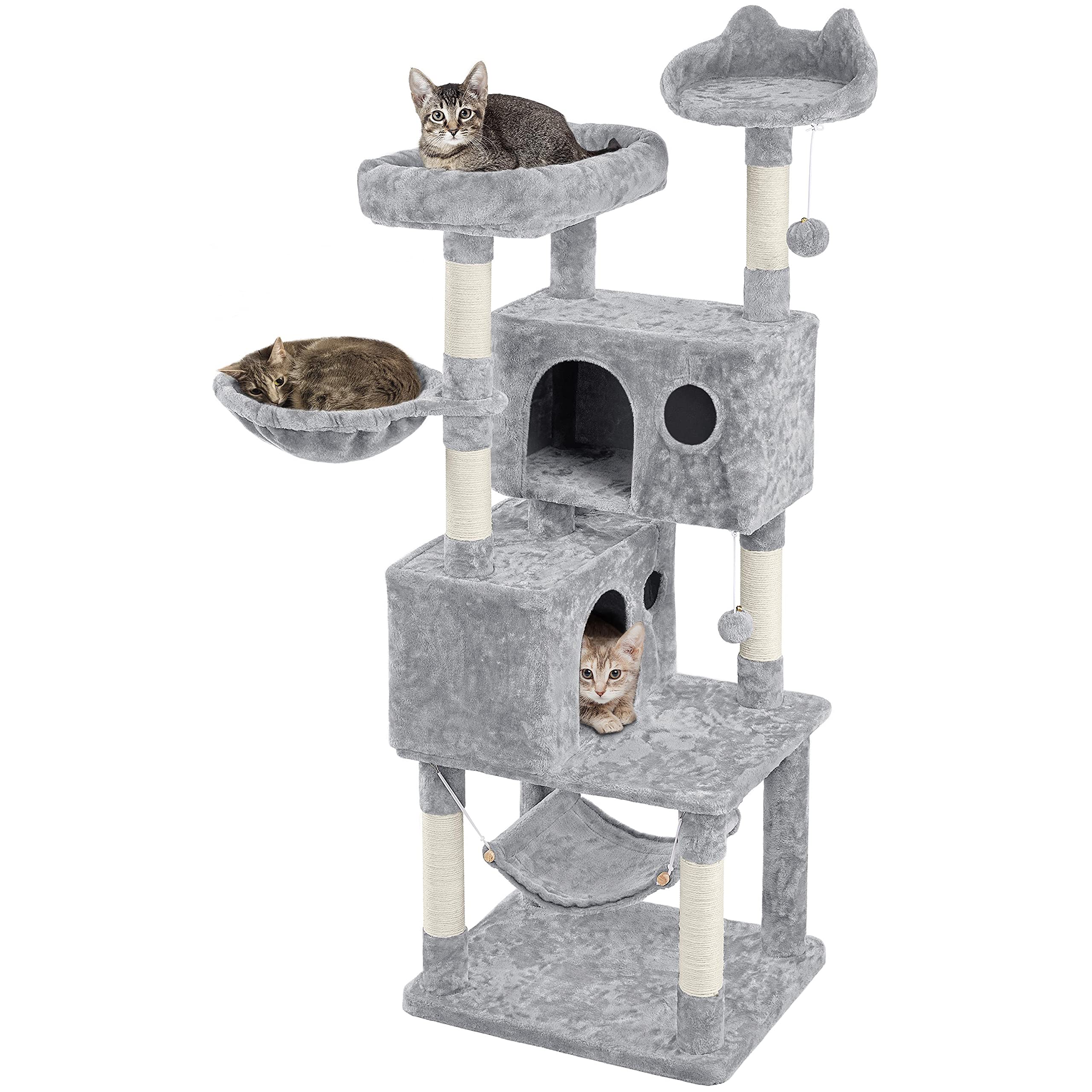 Topeakmart 64.5'' Large Cat Tree Condo Tower with Scratching Posts, Perches & Hammock - Multi-Level Cat Playhouse Furniture for Indoor Cats - Perfect for Play, Rest & Climbing in Living Rooms & Bedrooms