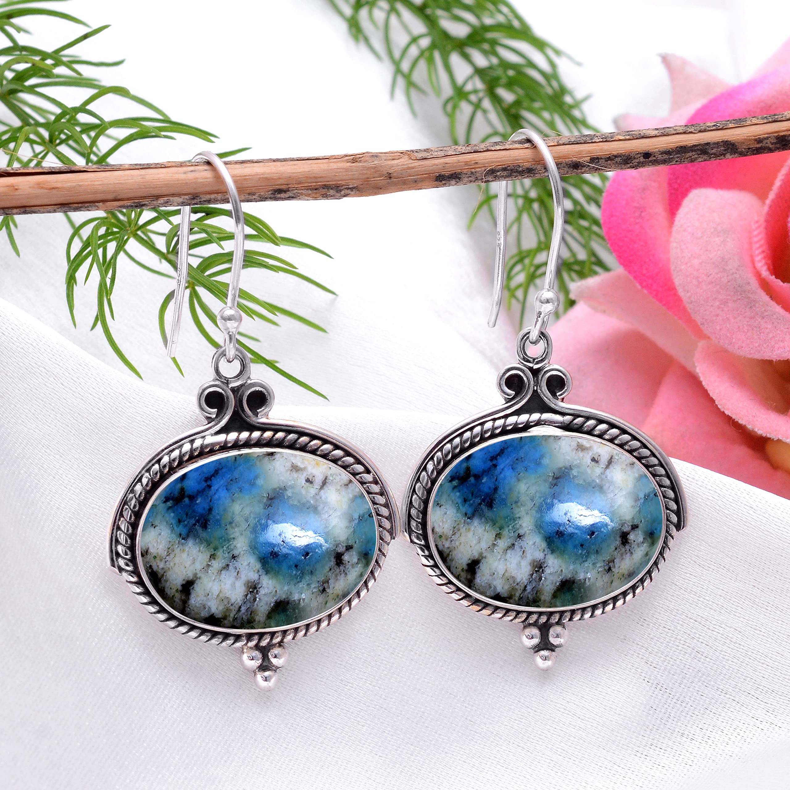 Veracity Jewelry K2 Jasper Earrings for Women - 925 Sterling Silver Handmade Dangle Earrings with Multi-Color K2 Jasper Gemstone - VSE-45 | Elegant Gift for Birthdays, Anniversaries & Special Occasions