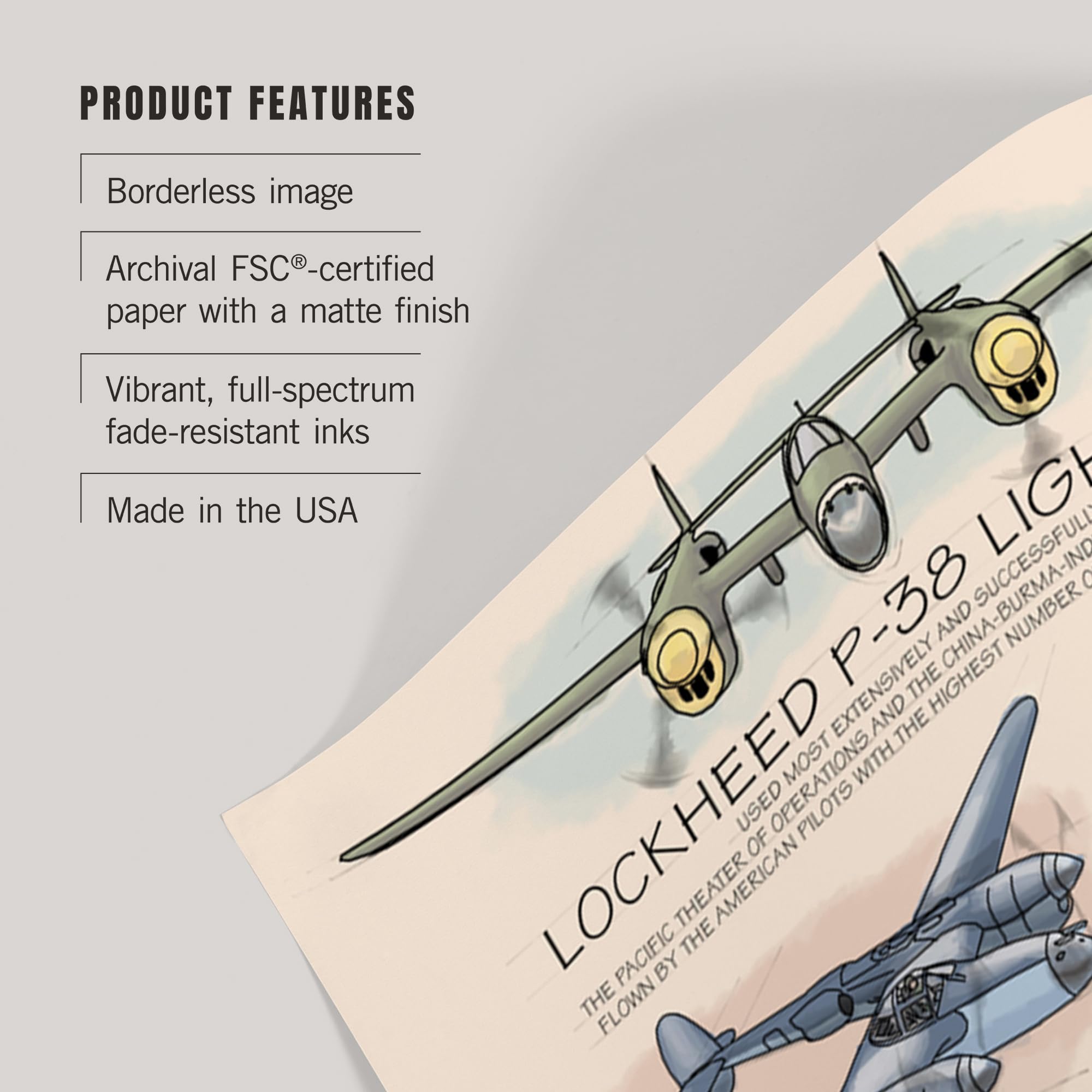 Lantern Press 16x24 Inch Giclee Art Print - P-38 Lightning Aircraft Technical Illustration - Perfect for Aviation Enthusiasts & Home Office Decor