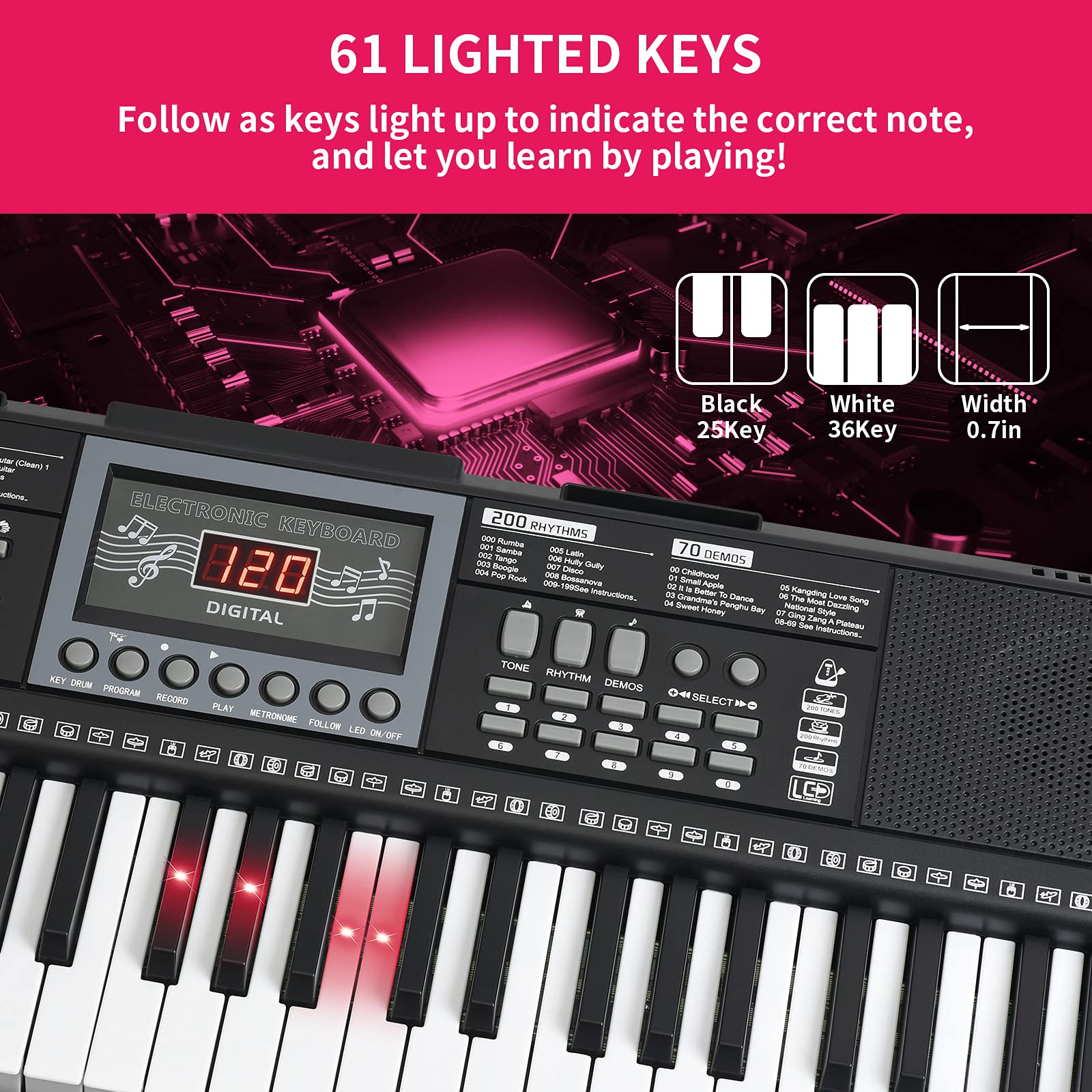 61-Key Electric Keyboard Piano for Beginners - Portable Digital Piano with Stand, Built-in Speakers, Microphone & Headphone Jack - Perfect for Home Practice, Music Lessons & Performances (Black)