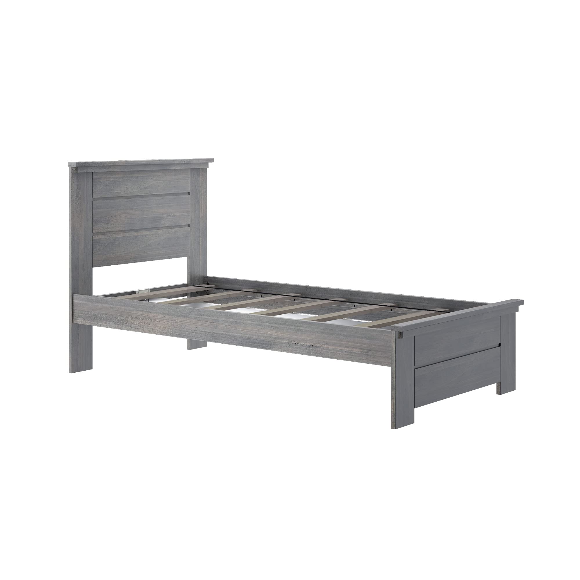 Max & Lily Modern Farmhouse Twin Bed Frame with Headboard - Solid Wood Panel Design in Driftwood Finish - Perfect for Kids' Bedroom, Guest Room & Nursery Decor