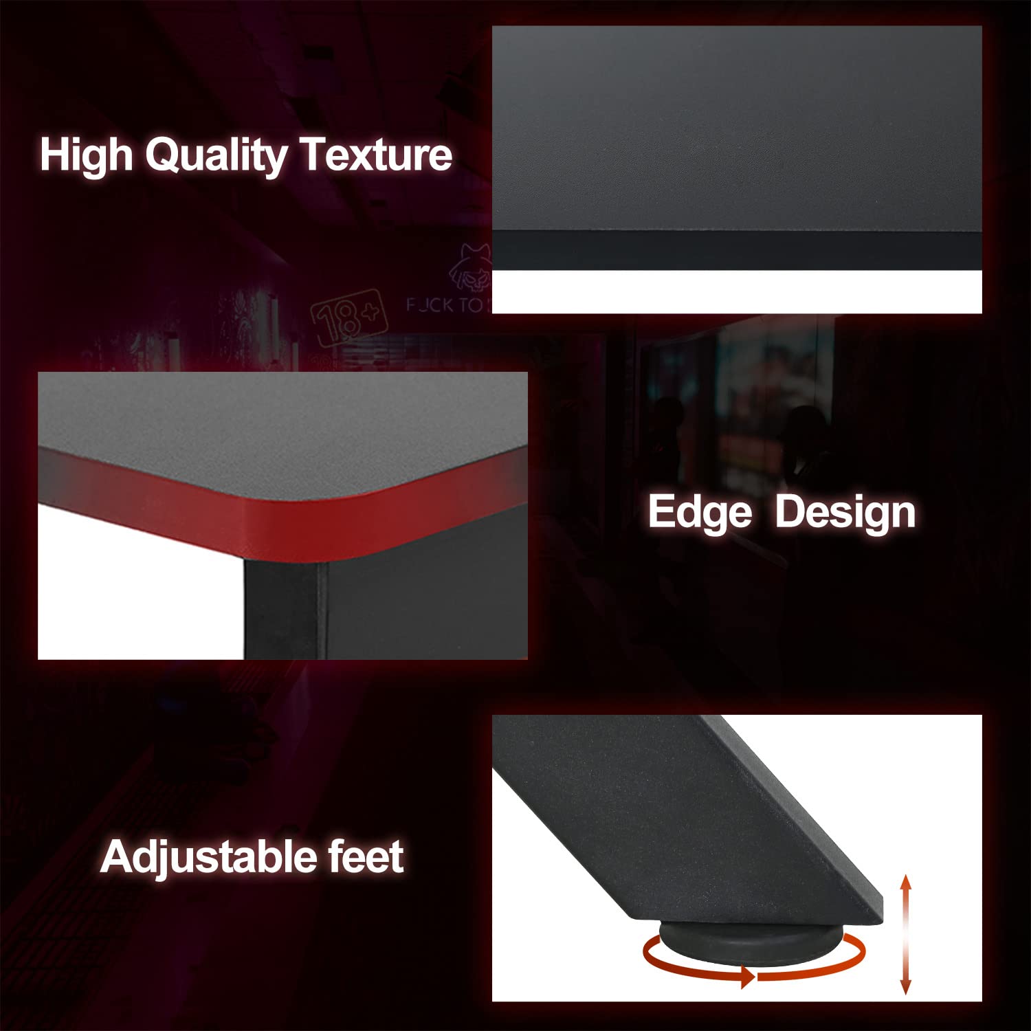 PayLessHere 45 Inch Gaming Desk - Large Ergonomic Computer Desk for Home Office & Gaming Workstation with Cup Holder & Headphone Hook (Red) - Perfect for PC Gaming, Streaming & Remote Work Setup