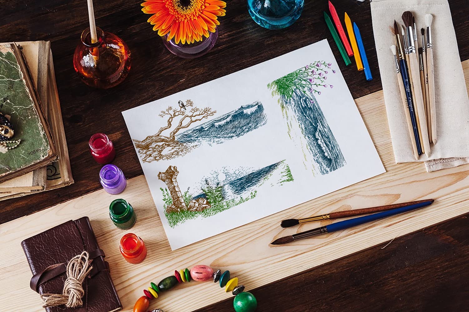 3Pcs Sea Mountain Scenery Clear Stamps for Card Making, DIY Scrapbooking - Lake River Landscape Background Transparent Rubber Stamps for Photo Album, Journaling & Crafting Supplies | Perfect for Greeting Cards, Invitations & Memory Books