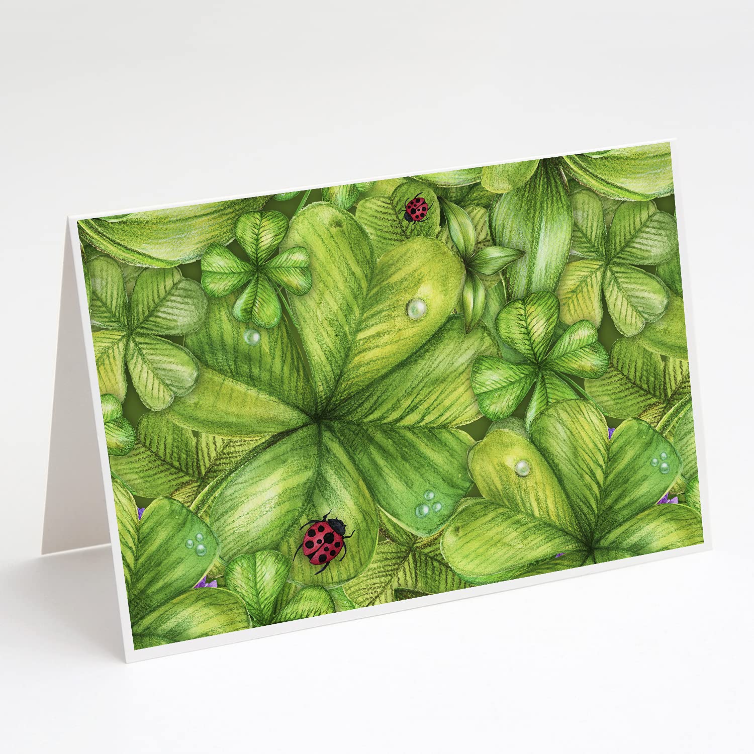 Shamrocks & Ladybugs Blank Greeting Cards - Pack of 8 A7 Size (5x7) Note Cards with Envelopes | Whimsical Irish-Themed Stationery for St. Patrick's Day, Birthday Wishes & Thank You Notes