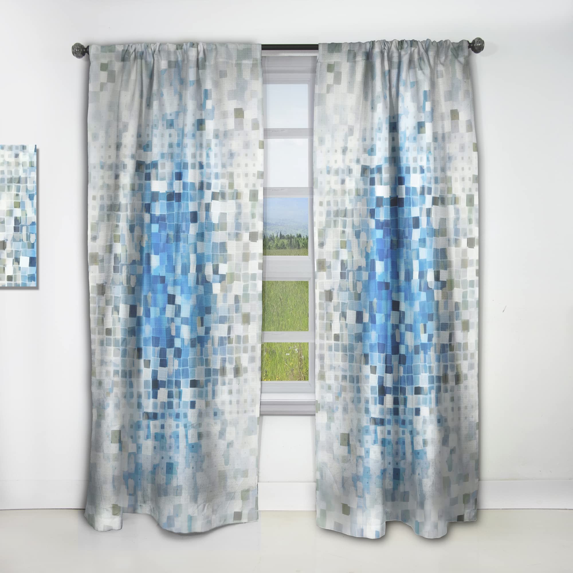 Geometric Blue Spots Thermal Insulated Curtains - Single Panel 52x120 Inches - Blackout Drapes for Bedroom & Living Room - Modern Window Treatment for Home Decor