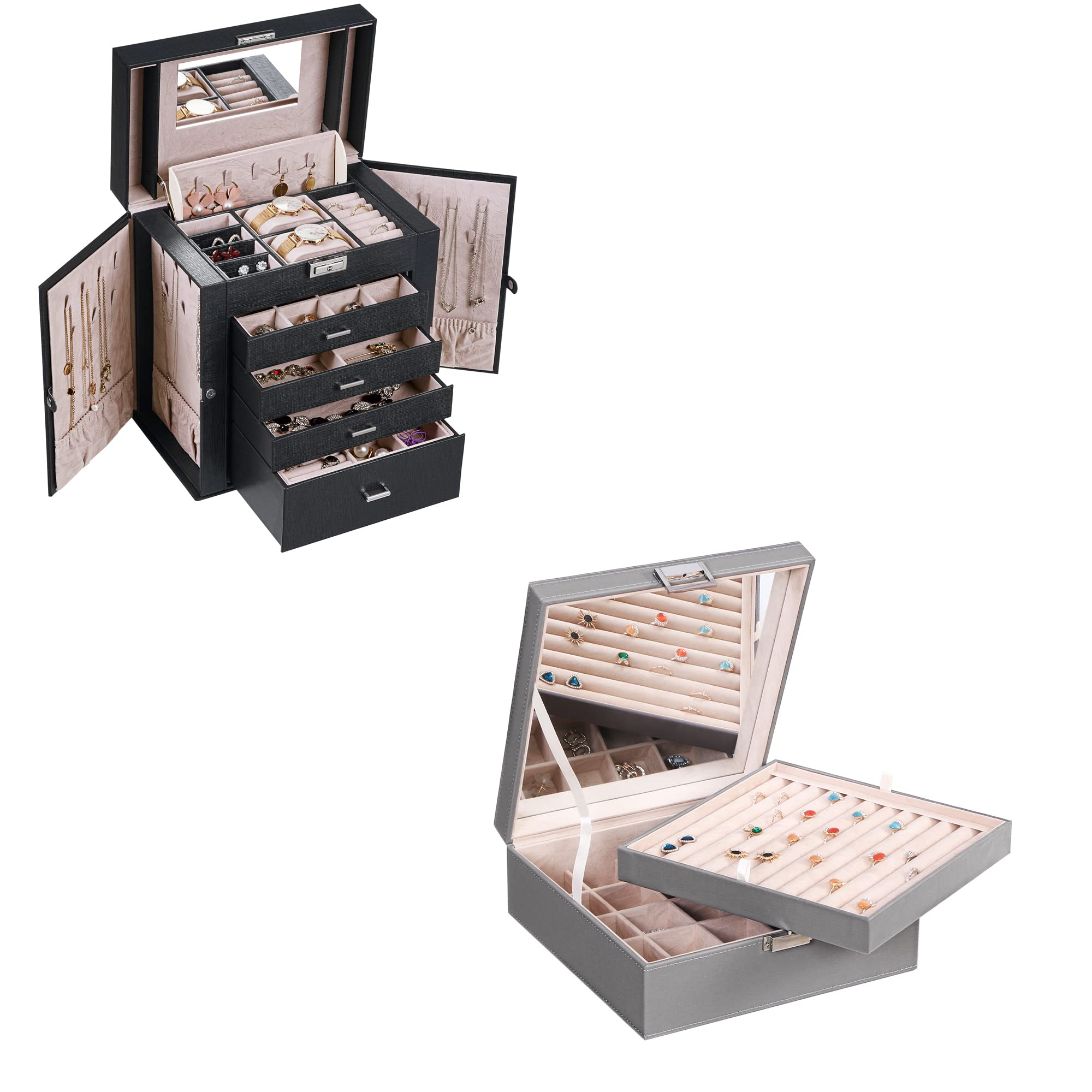 BEWISHOME Jewelry Box with Lock & Mirror - Organizer for Necklaces, Rings, Earrings - Perfect for Travel & Home Storage