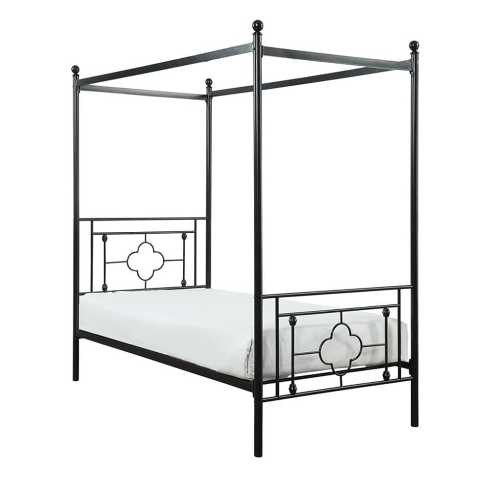 Homelegance Hosta Metal Canopy Bed Frame - Twin Size, Black Finish - Perfect for Kids Rooms, Guest Bedrooms & Cozy Dorm Spaces