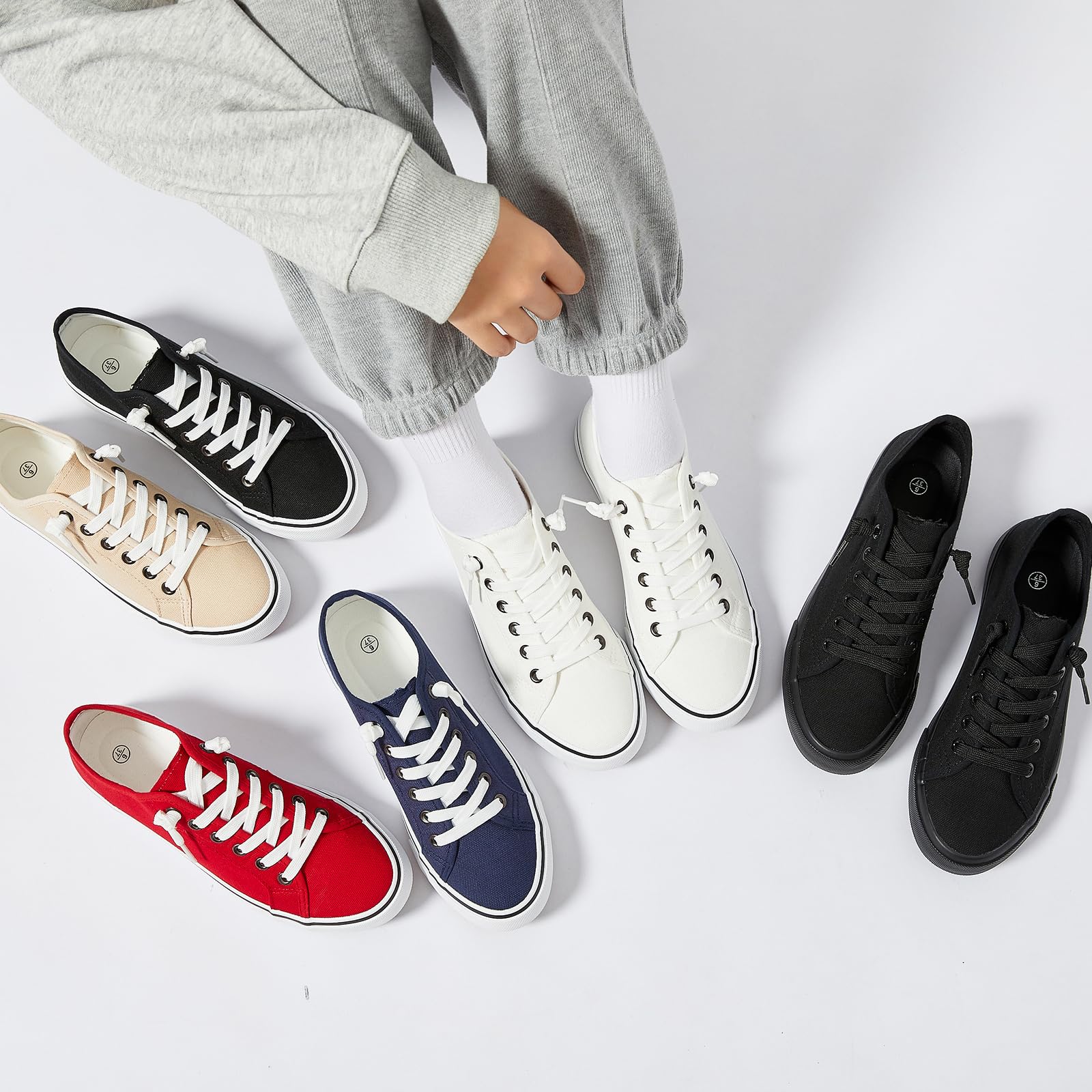 Women's Slip-On Canvas Sneakers - Non-Slip Casual Loafers with Lace-Up Design | White & Black Low Top Fashion Shoes for Everyday Wear | Perfect for Walking, Travel & Office Outfits