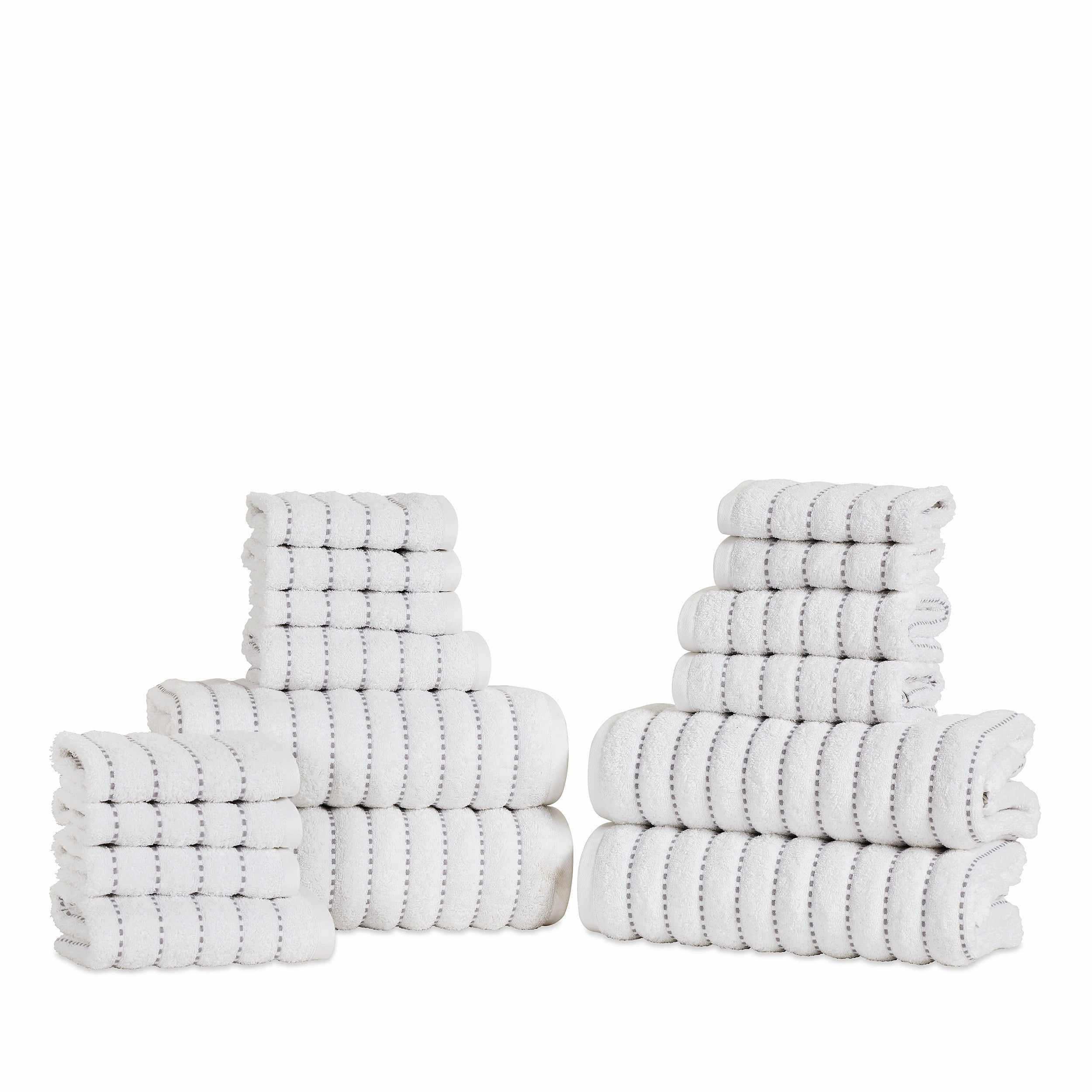 Organic Cotton Wave Plush Striped 16-Piece Bath Towel Set - Soft & Absorbent for Spa, Beach & Luxury Home Use